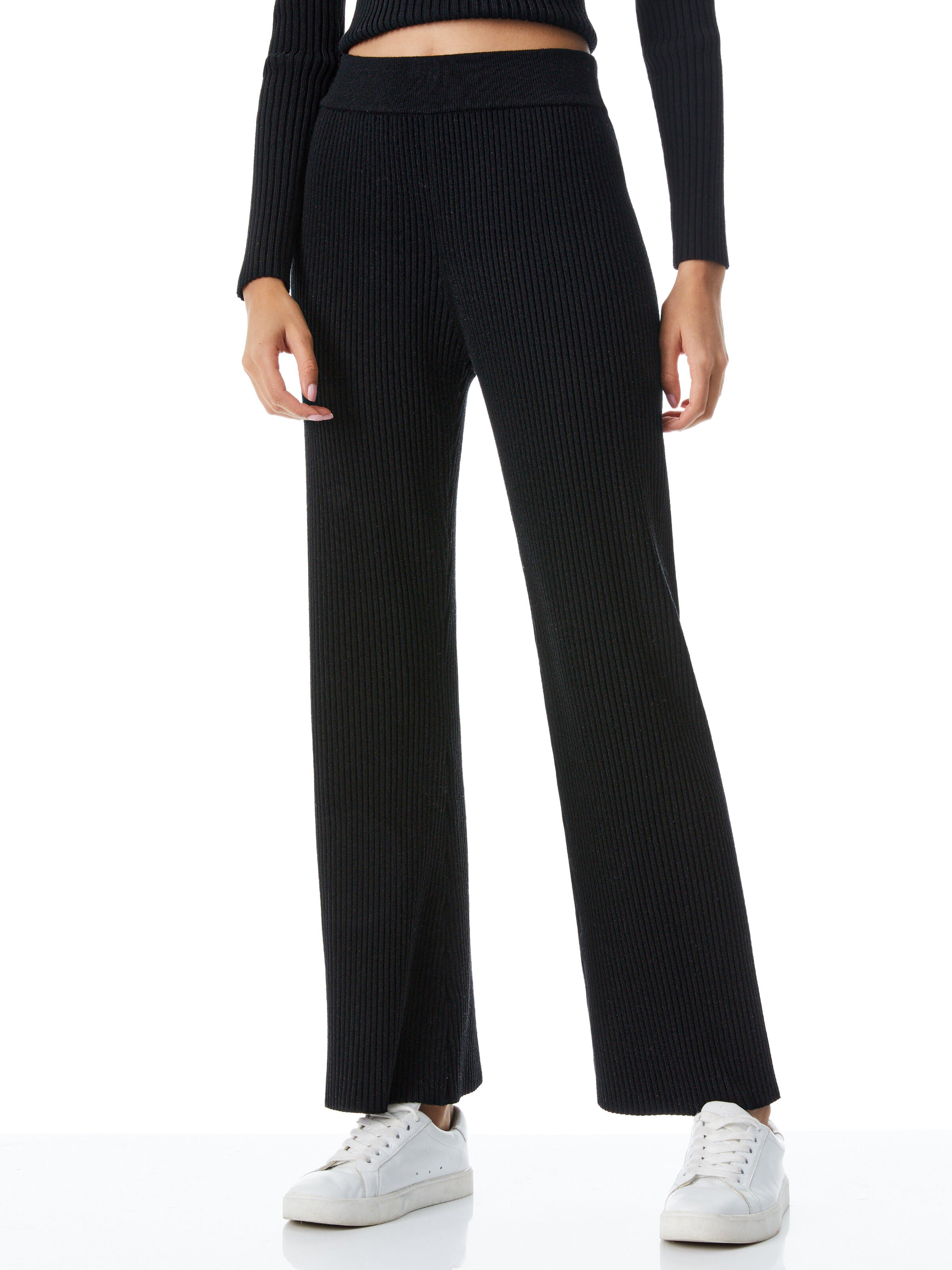 CHARLIZE WIDE LEG SWEATER PANT-Black-ALICE + OLIVIA