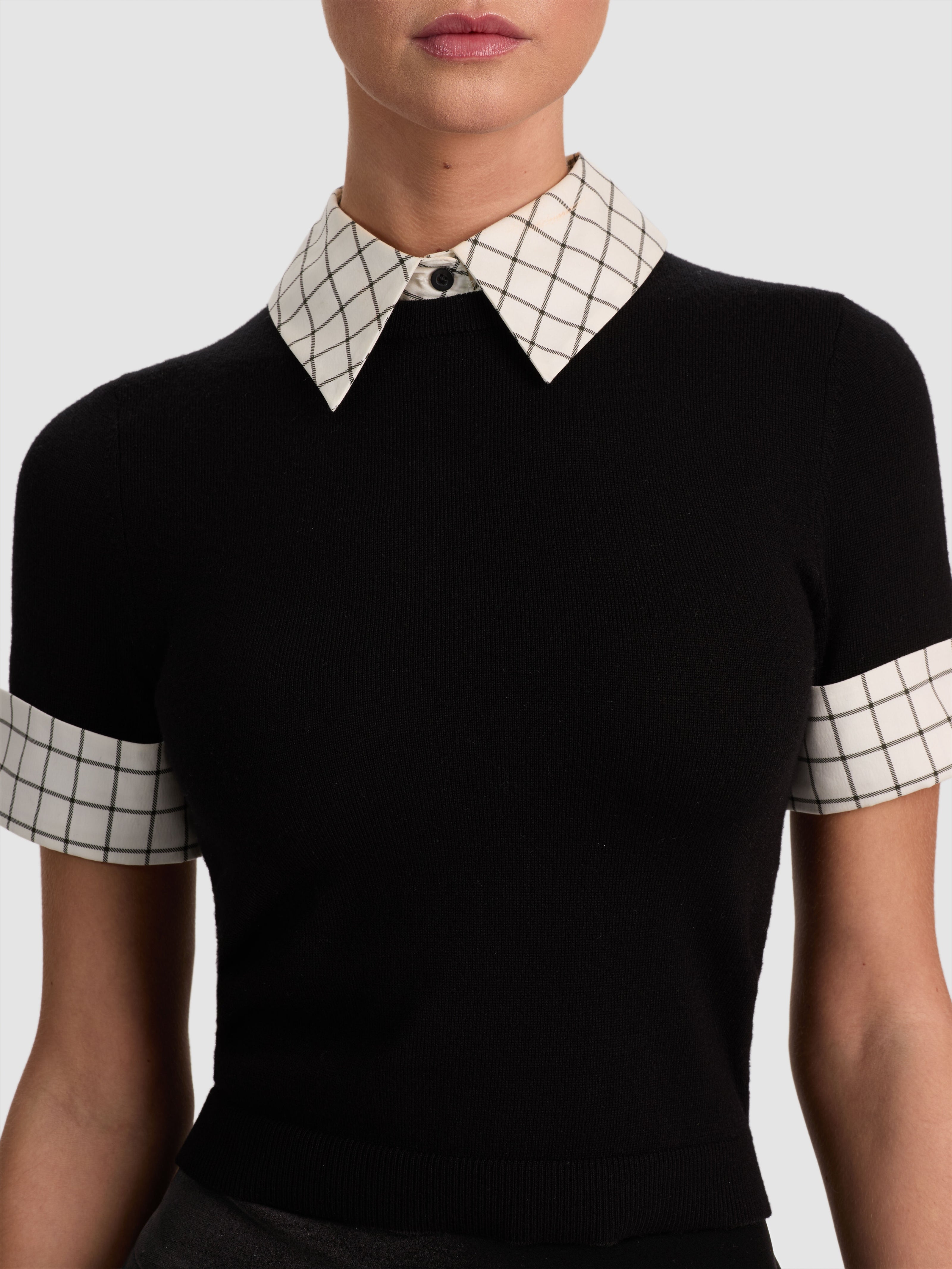 ASTER COLLARED PULLOVER-BLACK/SOFT WHITE-ALICE + OLIVIA