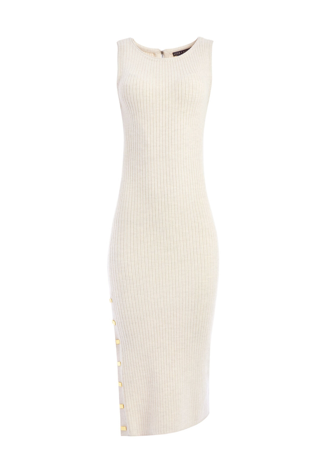 JENNER CREW NECK FITTED MIDI DRESS-OATMEAL-ALICE + OLIVIA