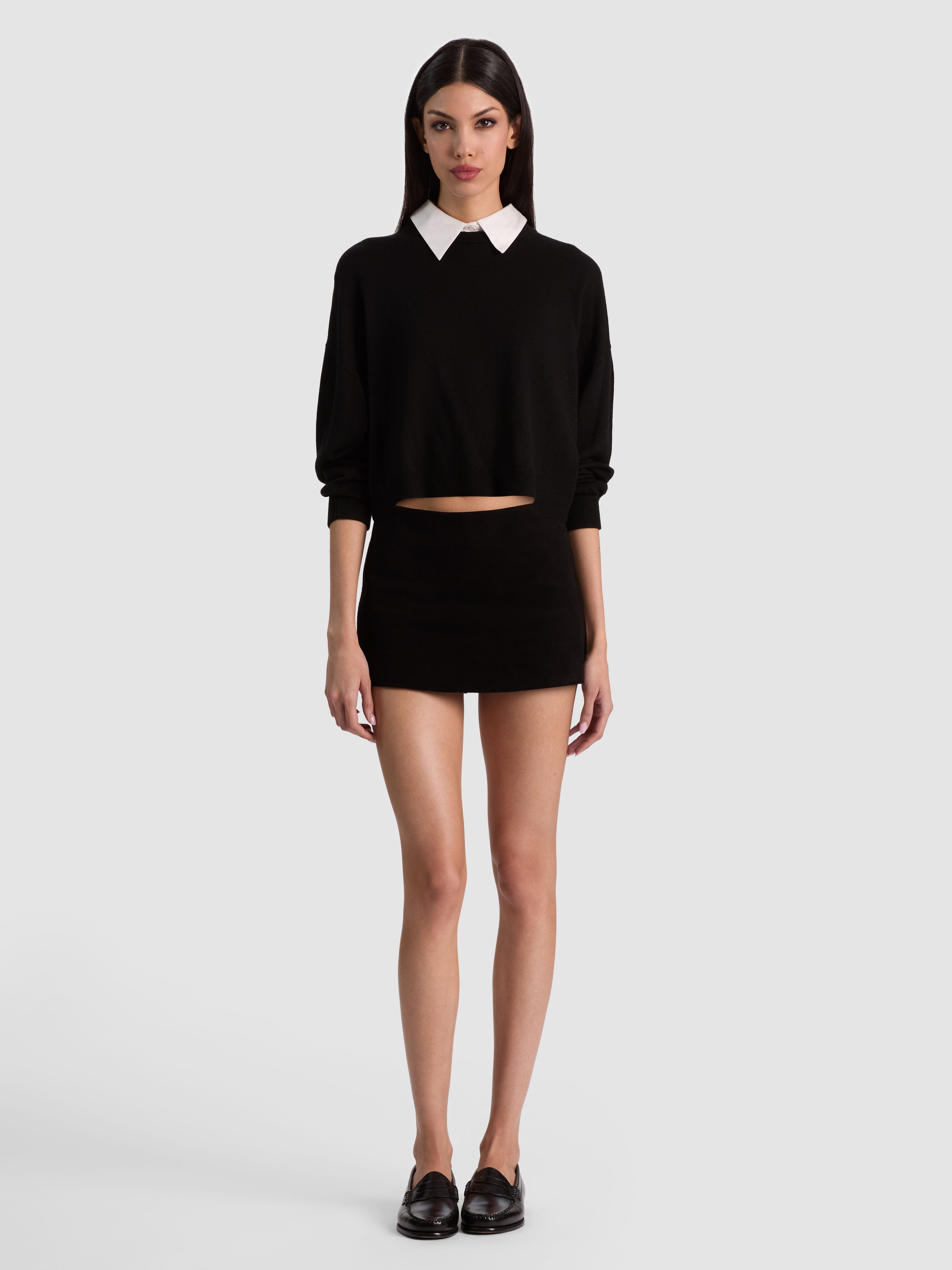 RHETT WOOL PULLOVER WITH DETACHABLE COLLAR-Black-ALICE + OLIVIA