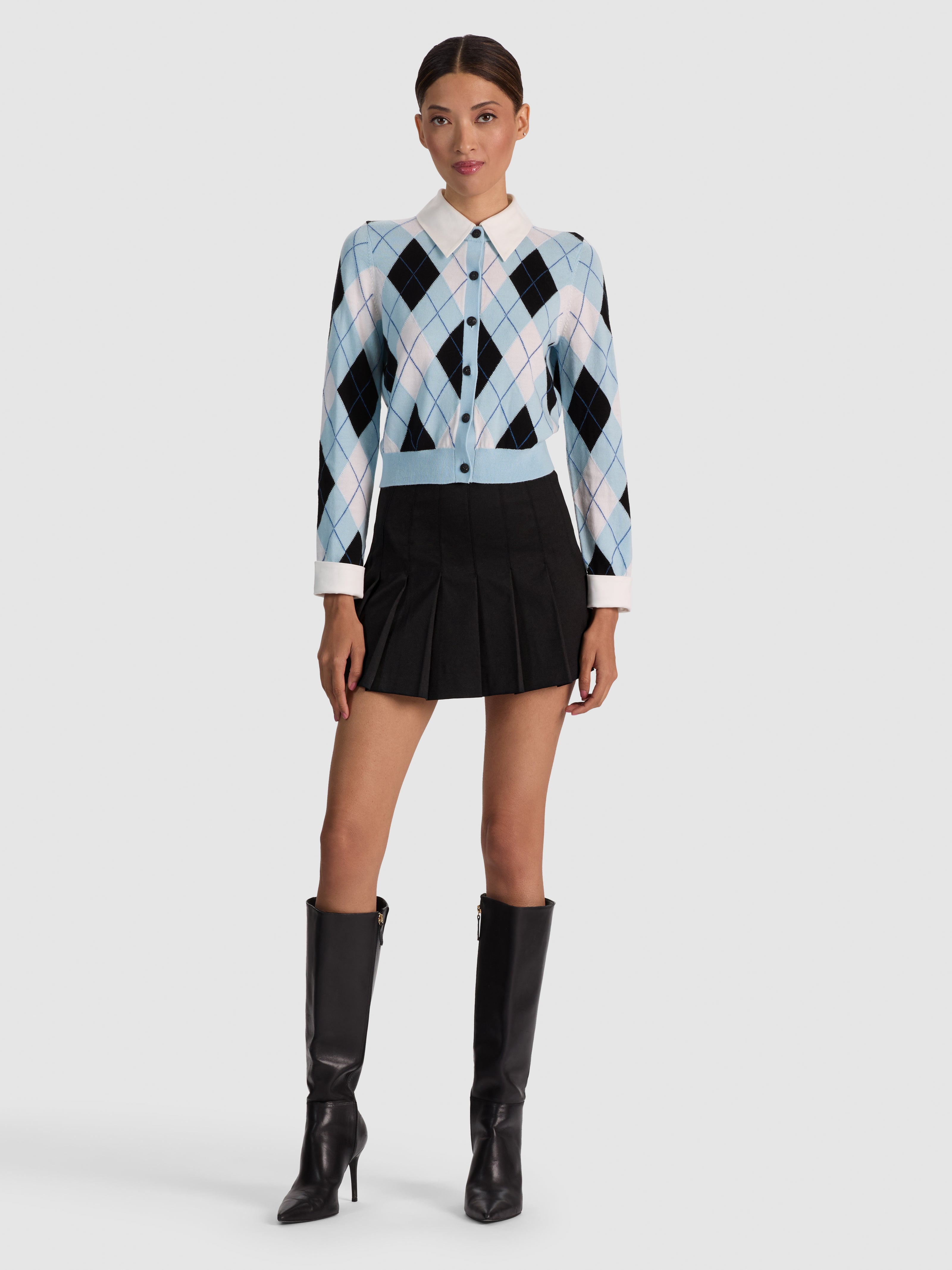 GILET CARDIGAN DOLLIE ARGYLE AVEC COL ET POIGNETS EN TISSU-ALICE + OLIVIA