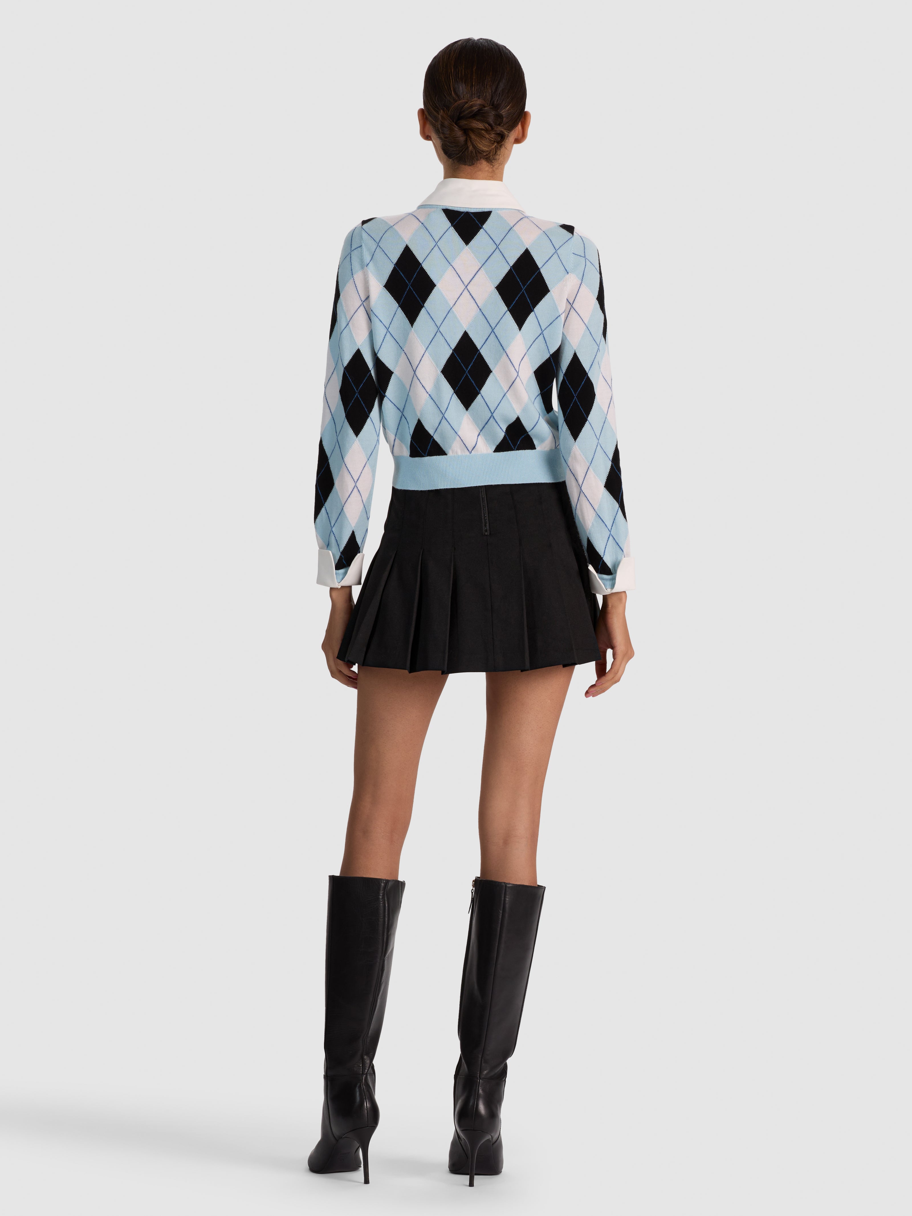 GILET CARDIGAN DOLLIE ARGYLE AVEC COL ET POIGNETS EN TISSU-ALICE + OLIVIA