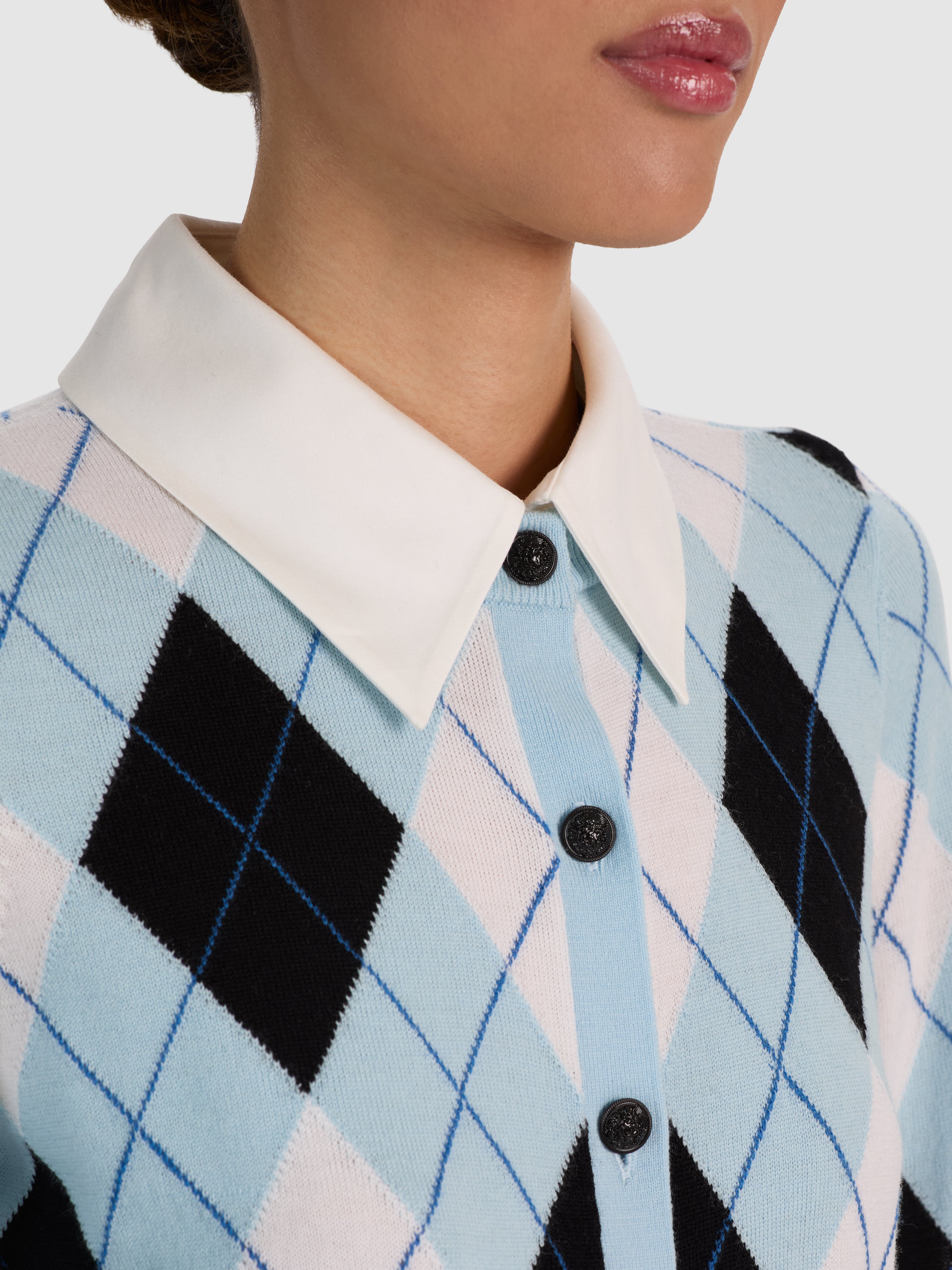 DOLLIE WOOL COLLARED CARDIGAN-MINERAL BLUE MULTI-ALICE + OLIVIA