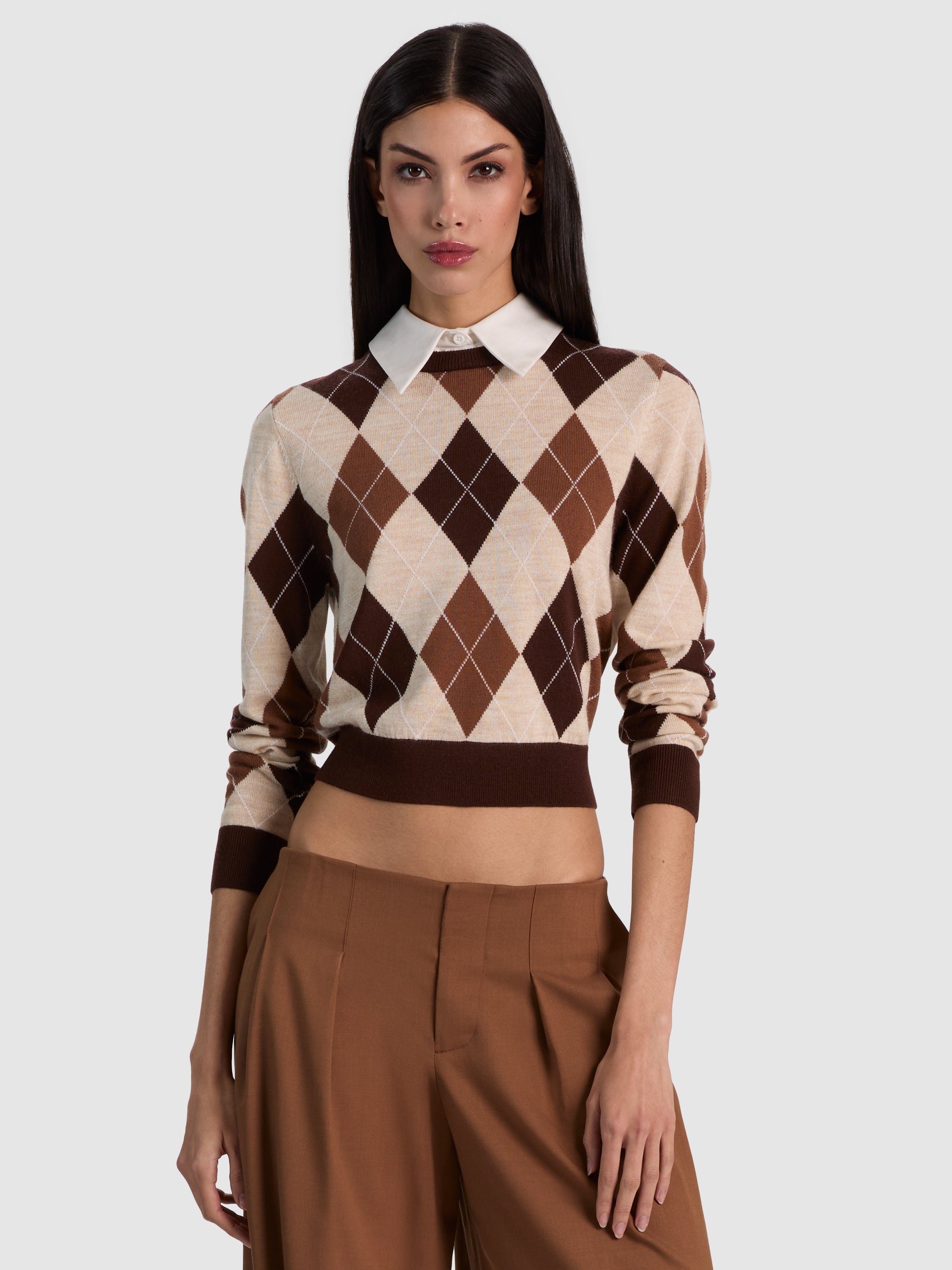 CAROLANN WOOL COLLARED CARDIGAN-CAMEL/MULTI-ALICE + OLIVIA