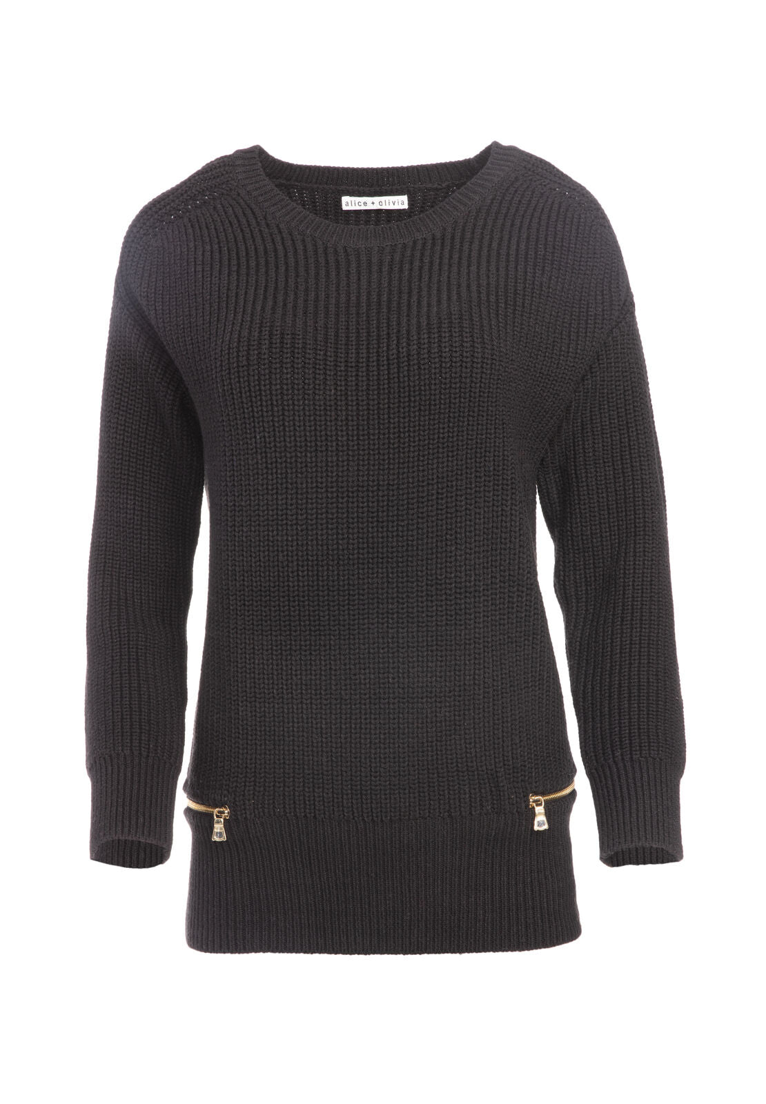 LETTIE ZIP HEM PULLOVER-Black-ALICE + OLIVIA