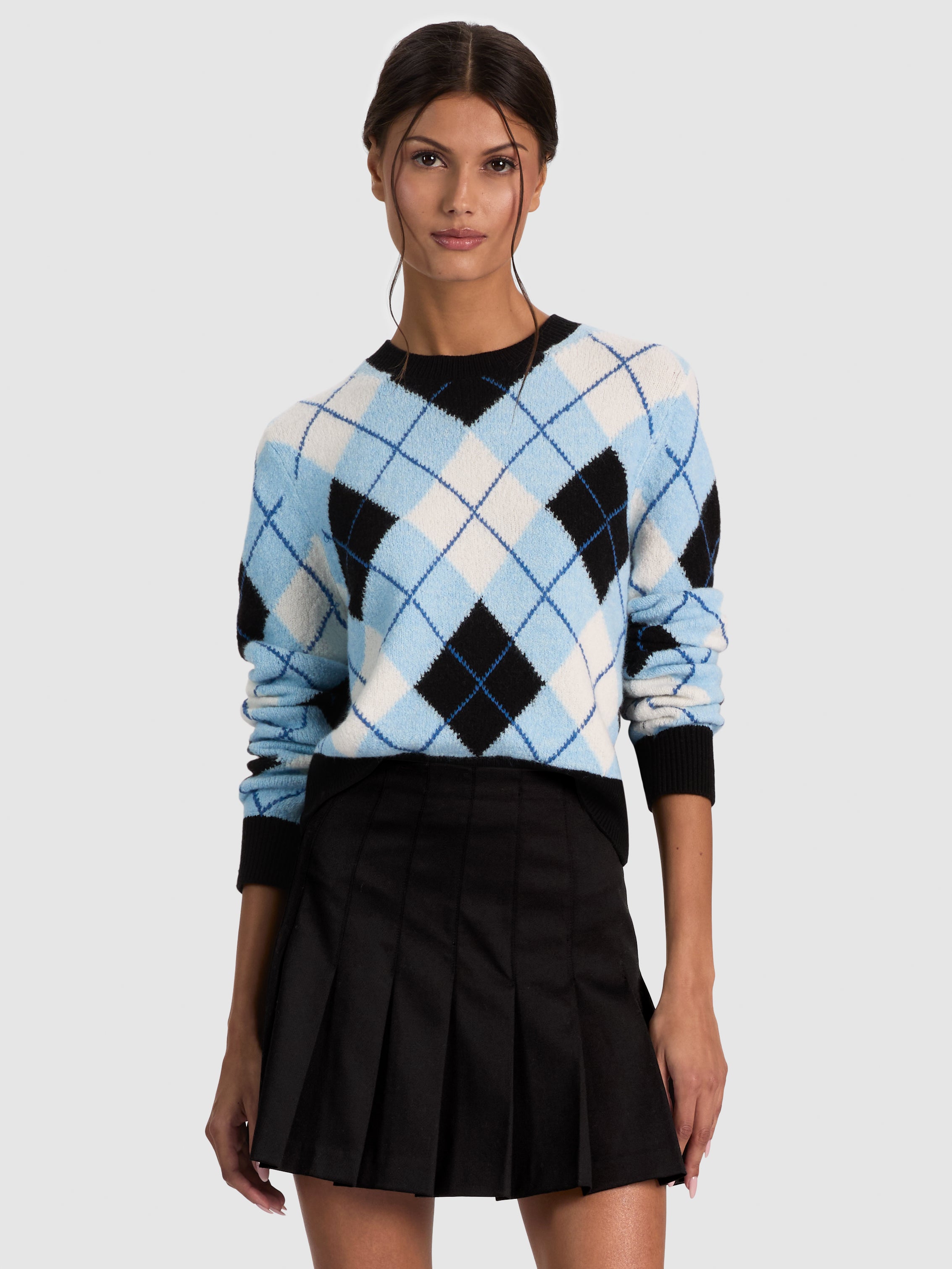 CAROLEE CREWNECK ARGYLE PULLOVER-MINERAL BLUE MULTI-ALICE + OLIVIA
