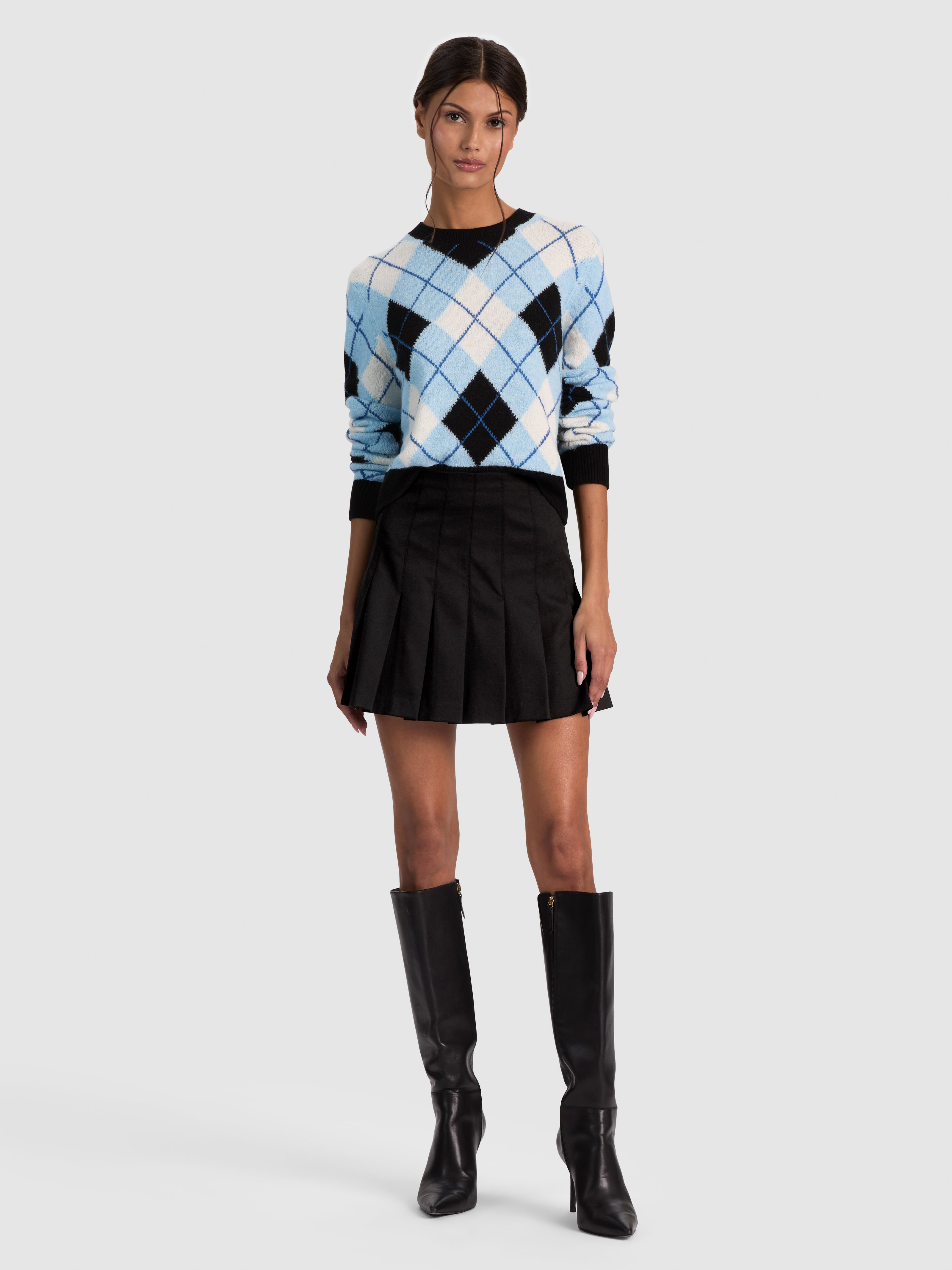 CAROLEE CREWNECK ARGYLE PULLOVER-MINERAL BLUE MULTI-ALICE + OLIVIA