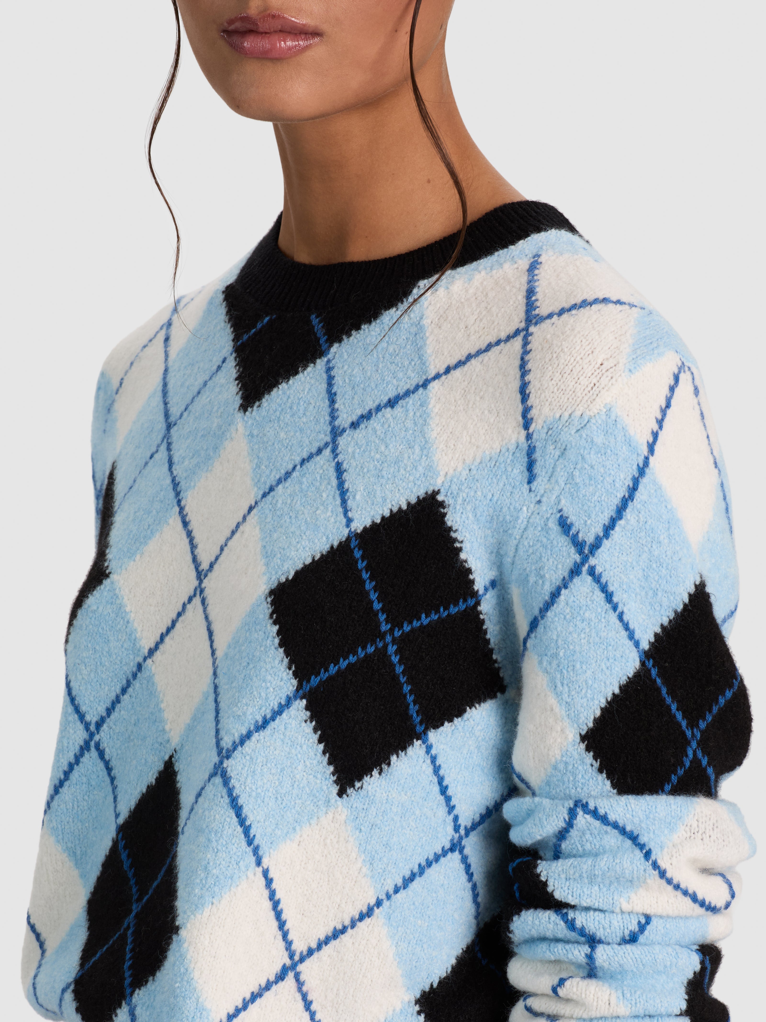 CAROLEE CREWNECK ARGYLE PULLOVER-MINERAL BLUE MULTI-ALICE + OLIVIA