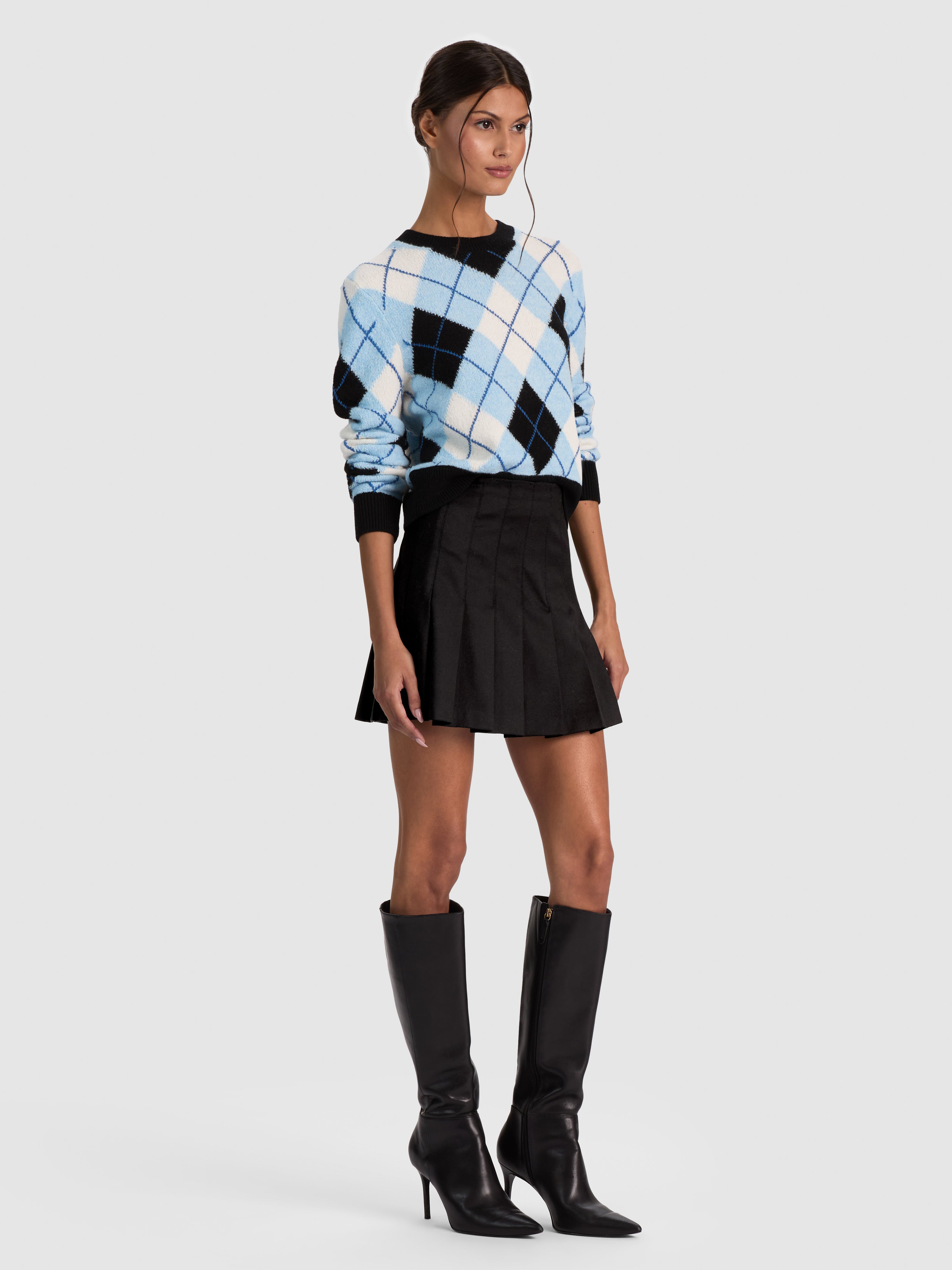 CAROLEE CREWNECK ARGYLE PULLOVER-MINERAL BLUE MULTI-ALICE + OLIVIA