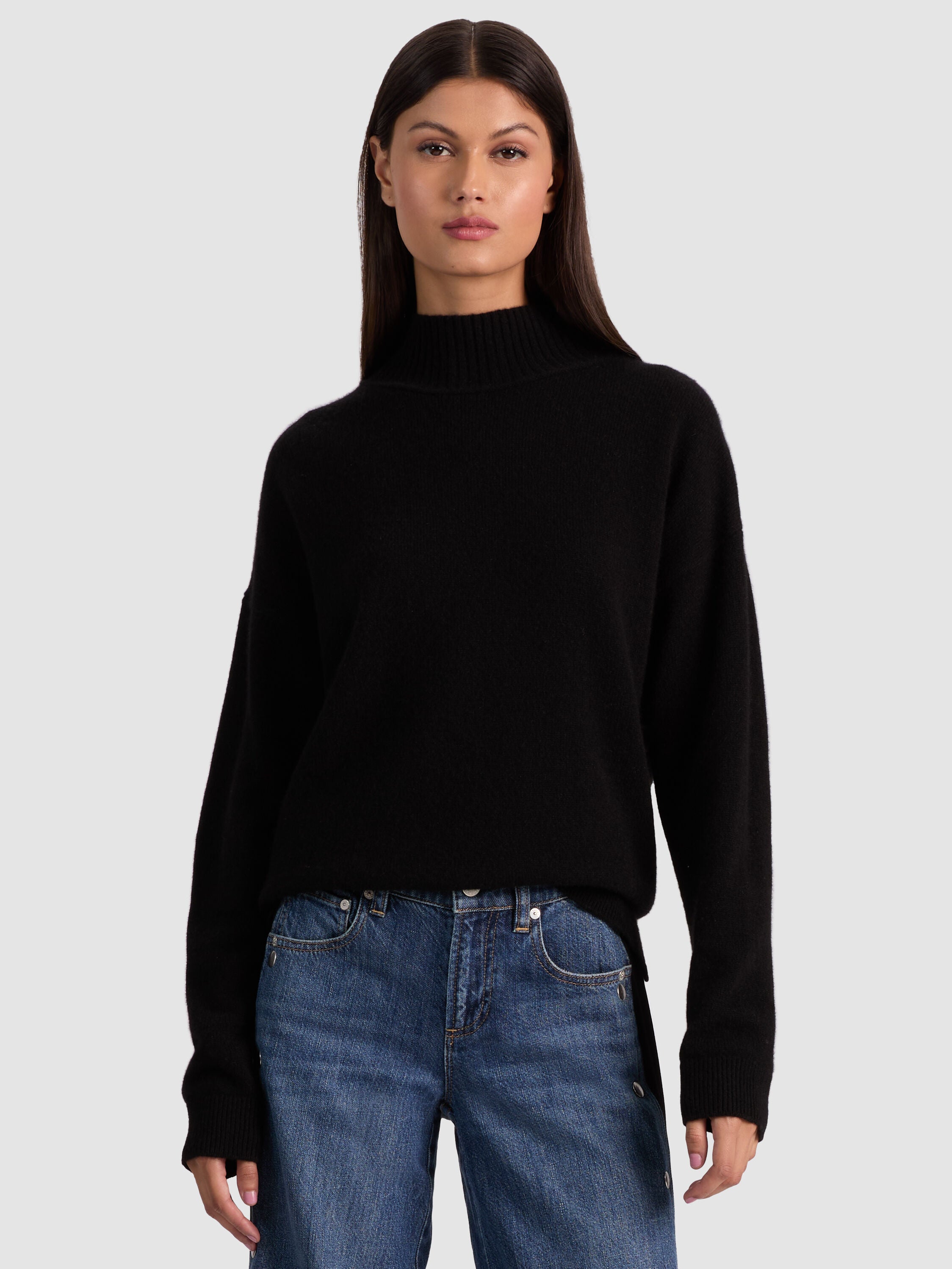MELIE CASHMERE PULLOVER-Black-ALICE + OLIVIA