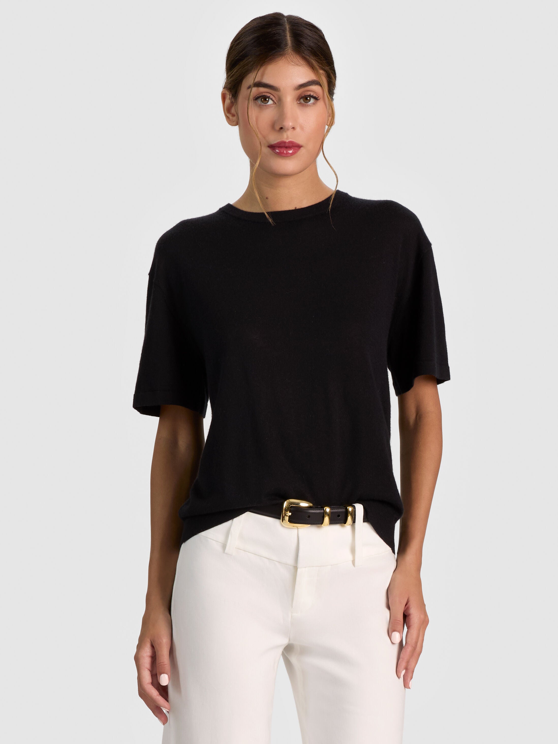 AMELIE CASHMERE KNIT TEE-Black-ALICE + OLIVIA
