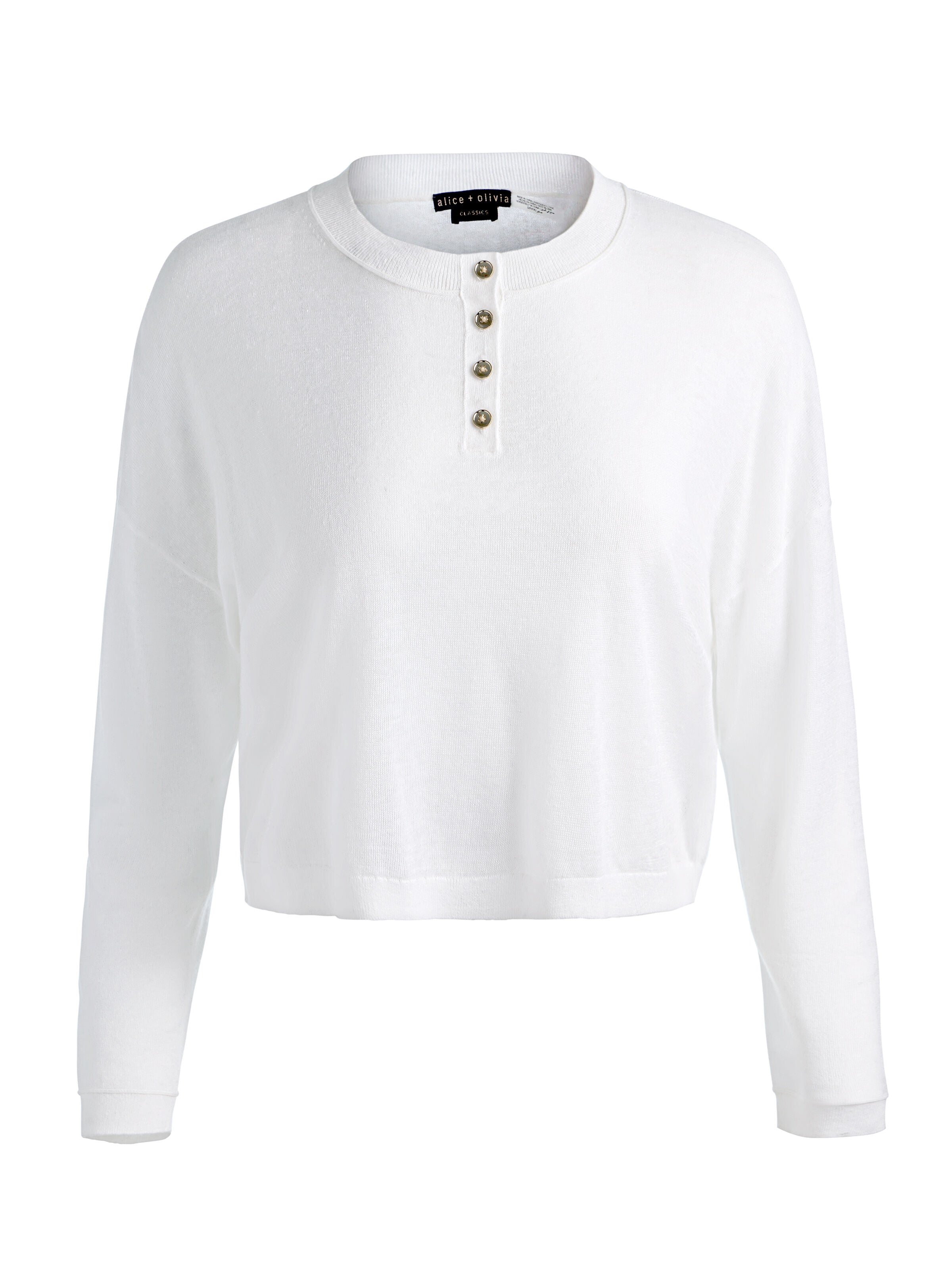 ALAINA CROPPED HENLEY in SOFT WHITE | ALICE + OLIVIA