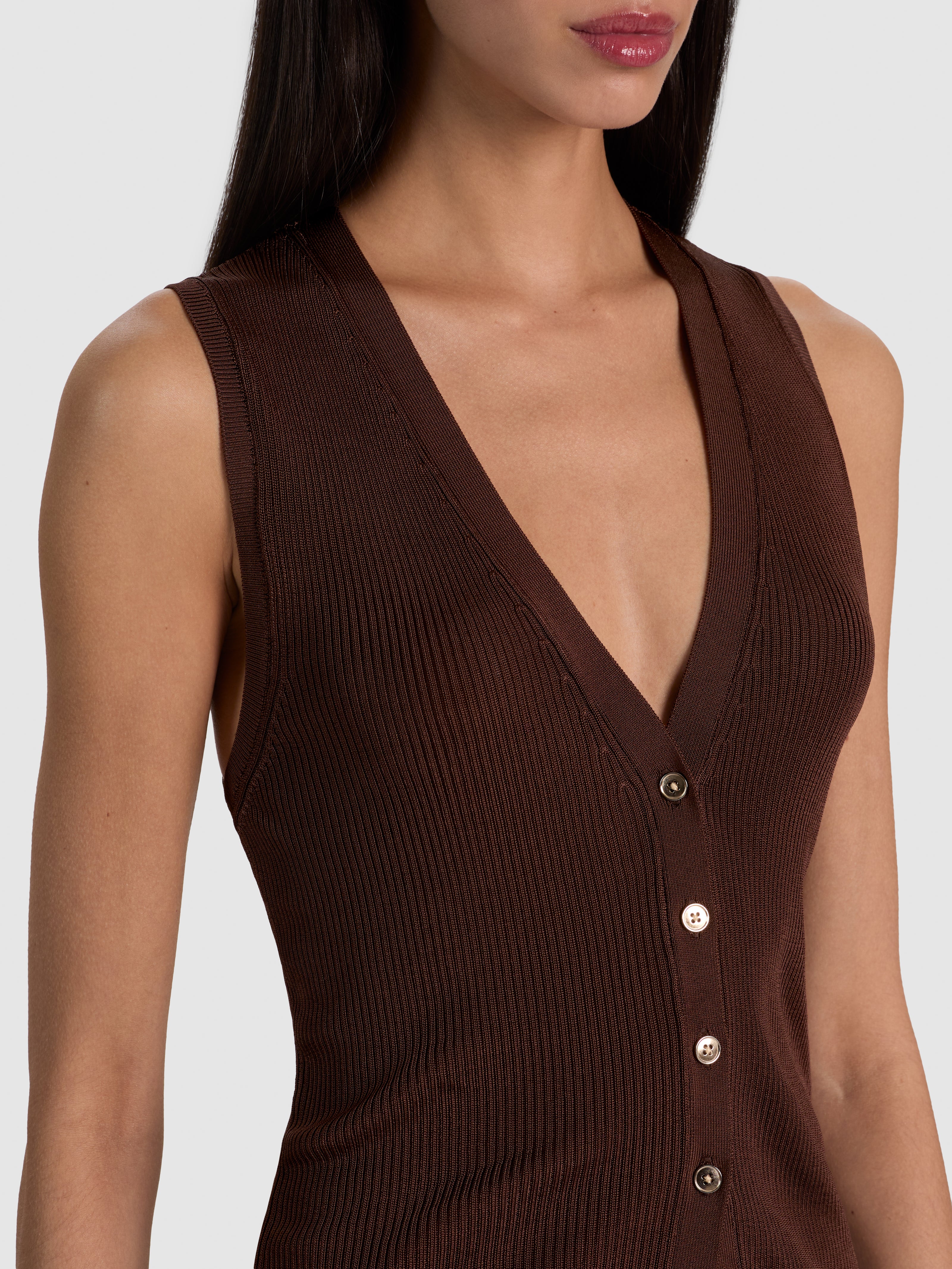 LOLY BUTTON DOWN VEST-DARK CHOCOLATE-ALICE + OLIVIA