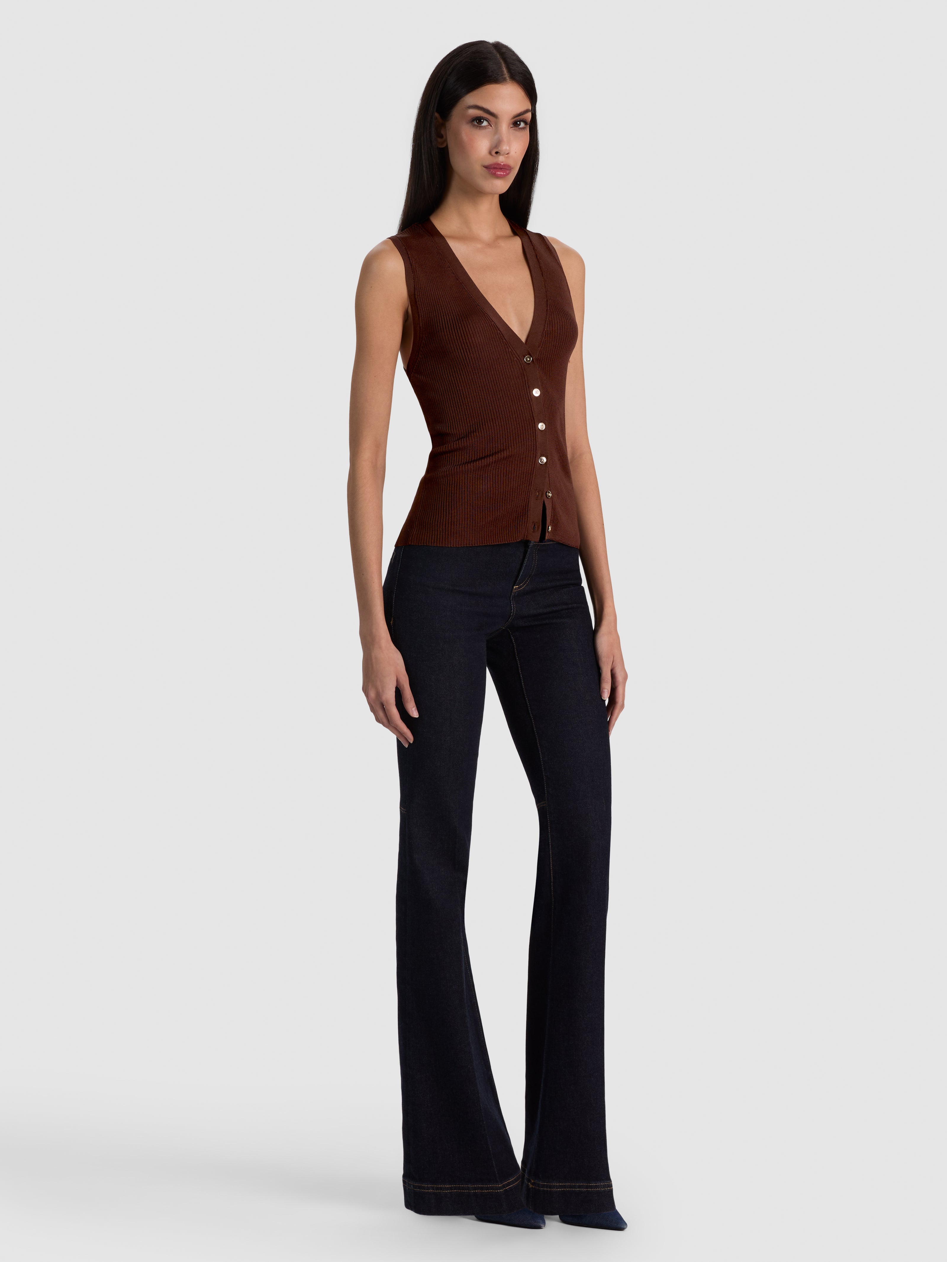 LOLY BUTTON DOWN VEST-DARK CHOCOLATE-ALICE + OLIVIA