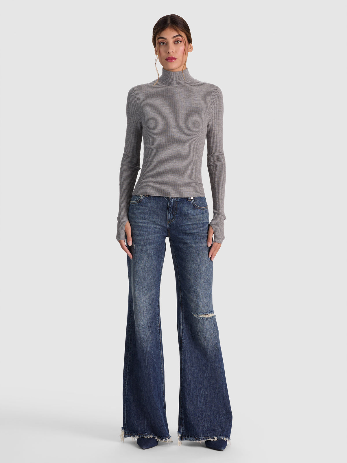 ROBERTA RIBBED TURTLENECK - MEDIUM HEATHER GREY