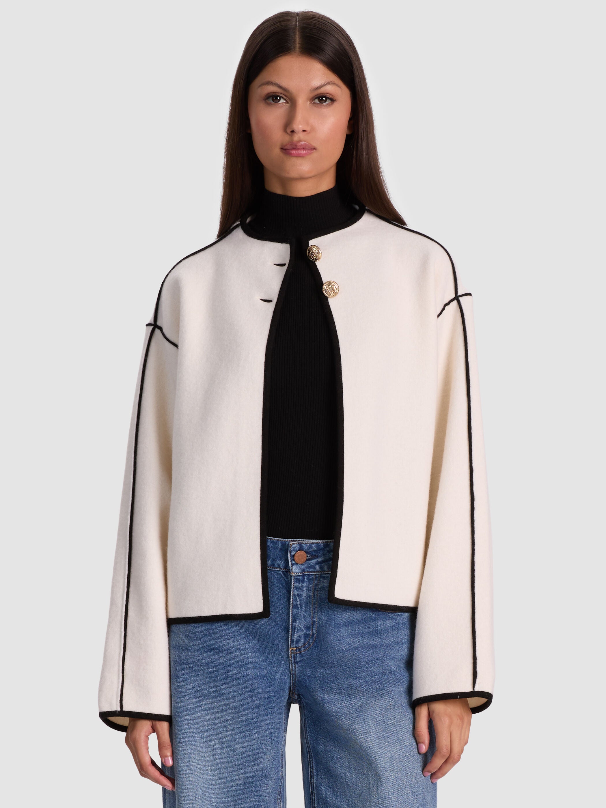 PEARSON SWEATER JACKET-BLACK/SOFT WHITE-ALICE + OLIVIA