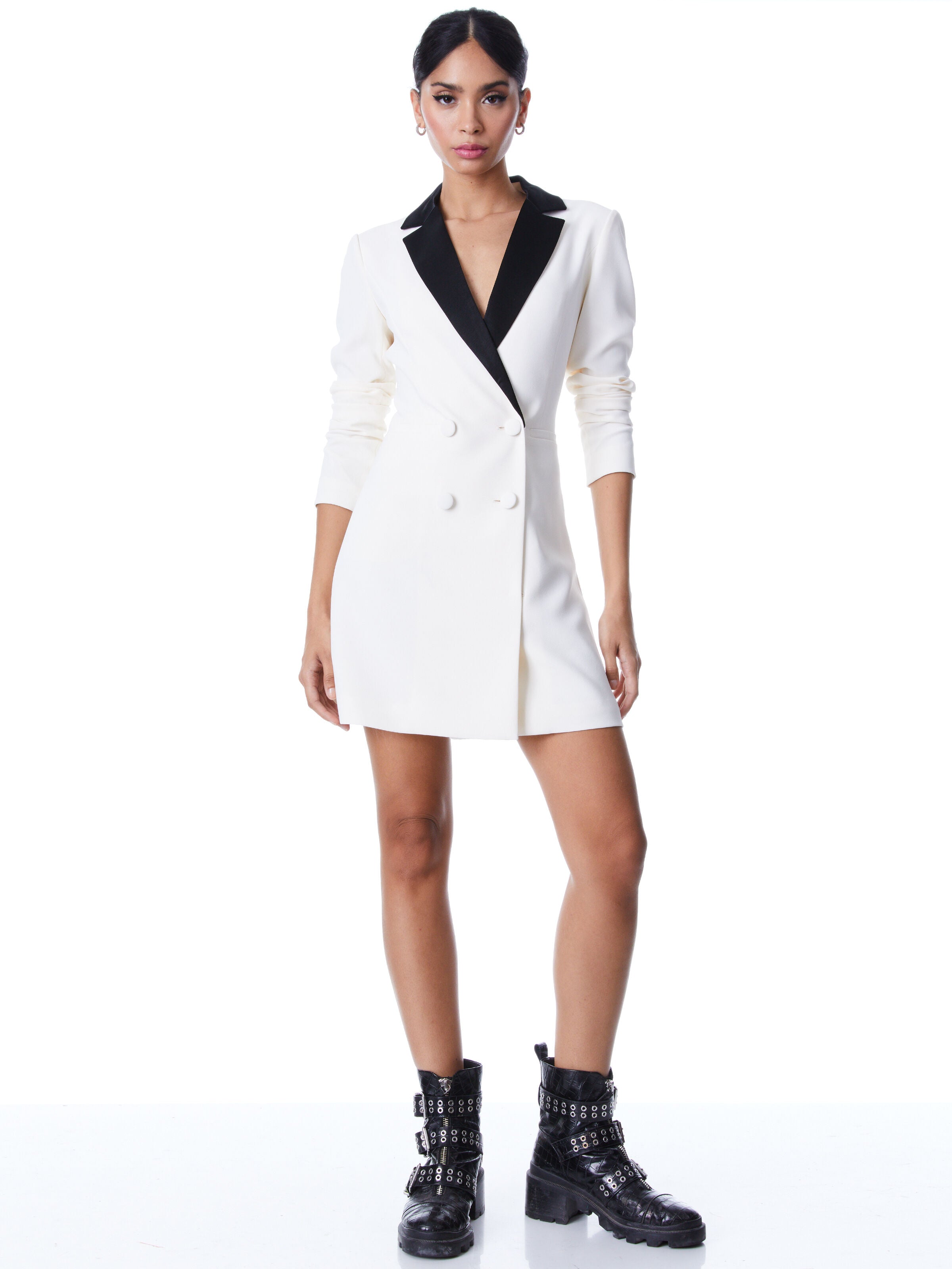 KYRIE TUXEDO DRESS-ECRU/BLACK-ALICE + OLIVIA