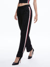 MING CUFFED PANT WITH SIDE STRIPE-BLACK/PERFECT RUBY-ALICE + OLIVIA