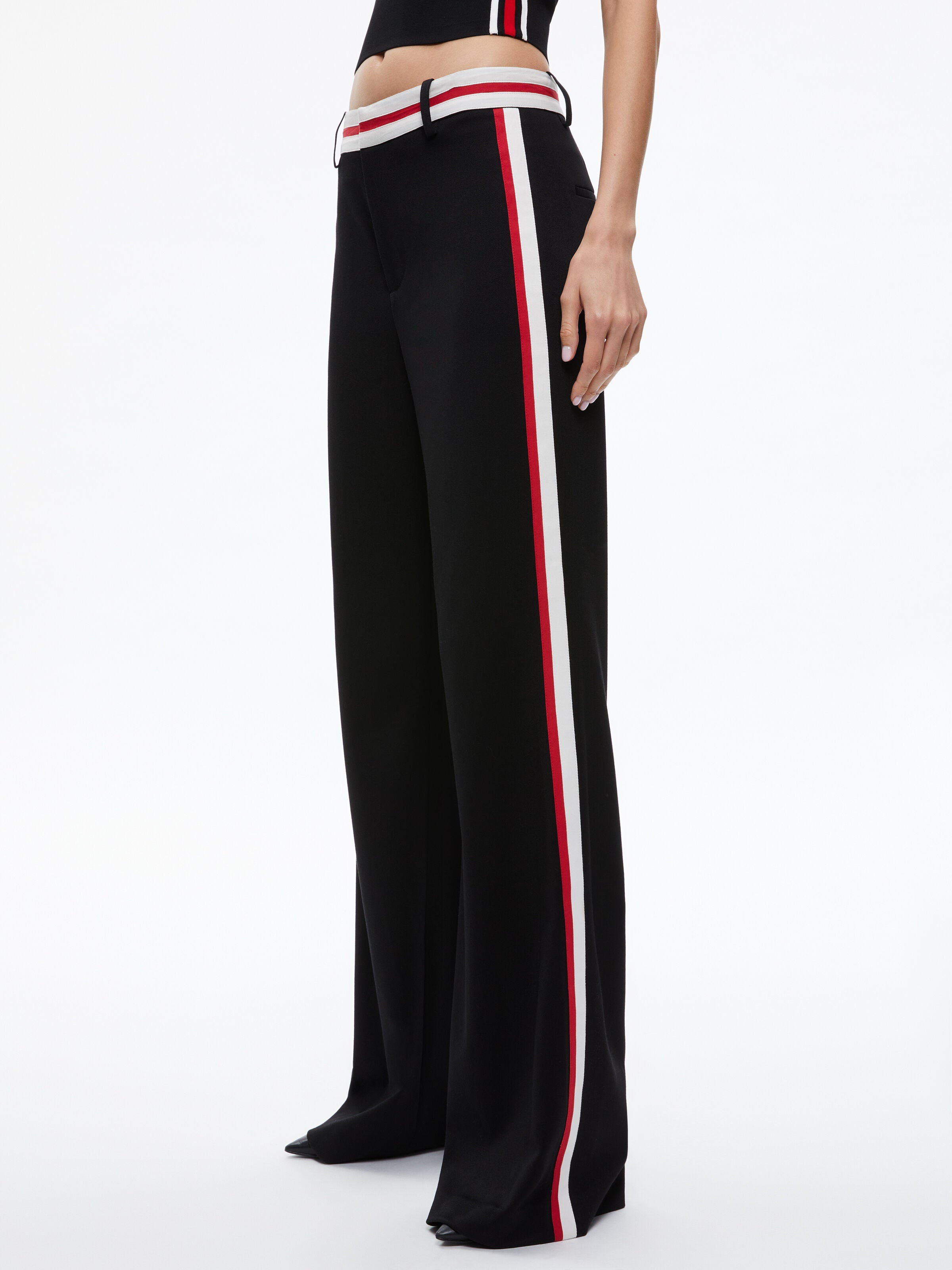 OLIVER WIDE LEG TROUSER-BLACK/PERFECT RUBY-ALICE + OLIVIA