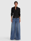 AMELIA BUTTON DOWN WITH LACE UP BACK-Black-ALICE + OLIVIA