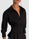 EDIE GATHERED CORSET BUTTON DOWN TOP-Black-ALICE + OLIVIA