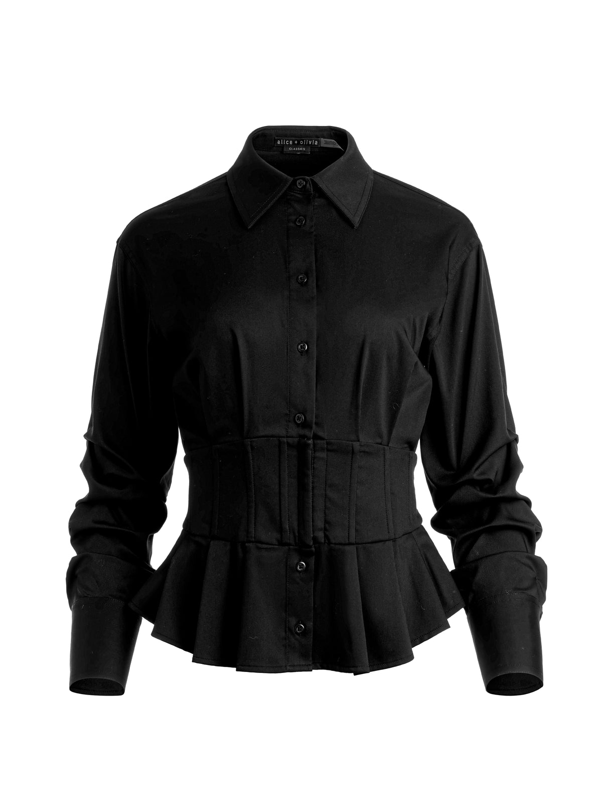 EDIE GATHERED CORSET BUTTON DOWN TOP - BLACK