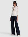 EDIE GATHERED CORSET BUTTON DOWN TOP-OFF WHITE-ALICE + OLIVIA