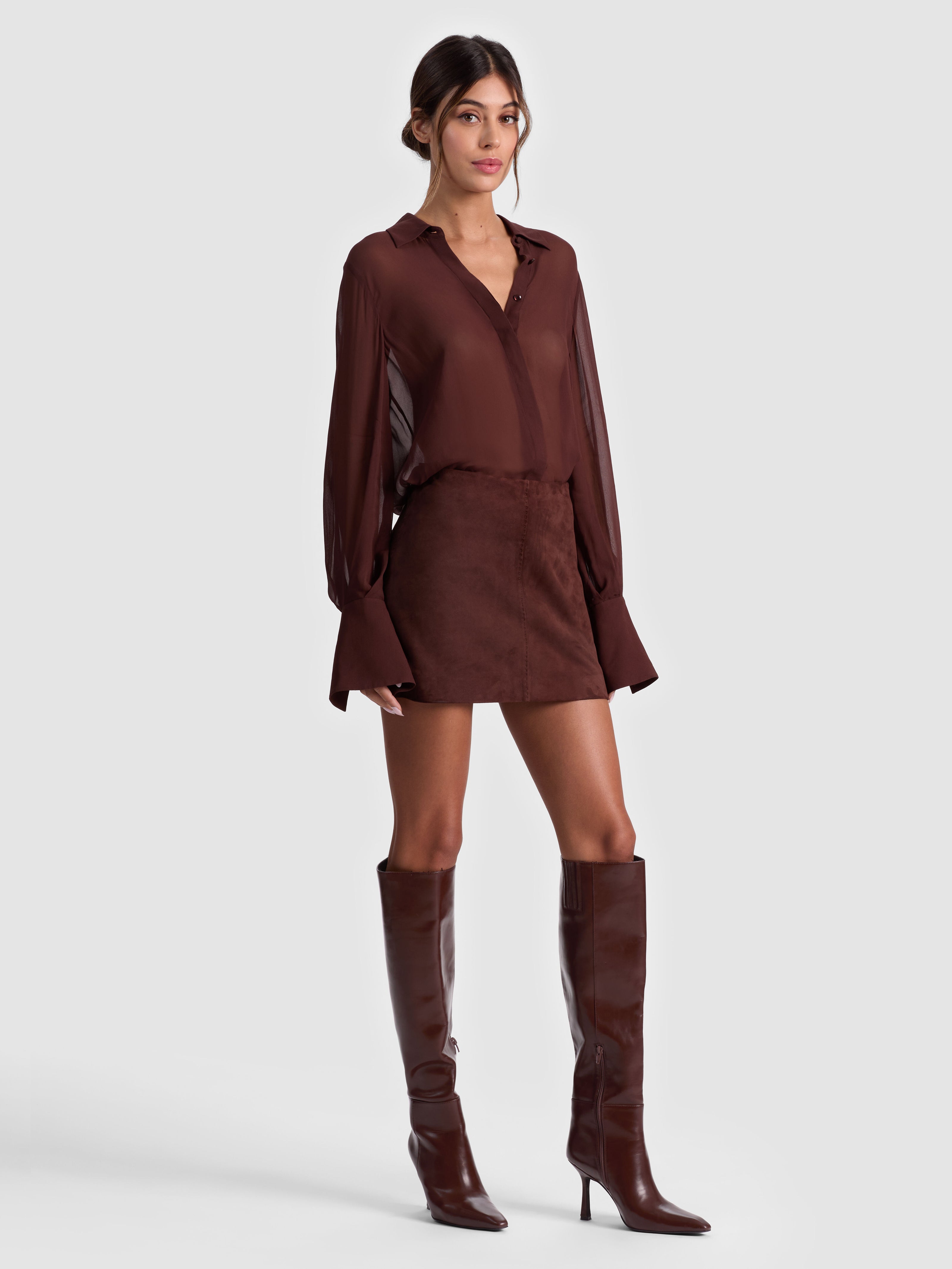 TURNER BUTTON DOWN-DARK CHOCOLATE-ALICE + OLIVIA