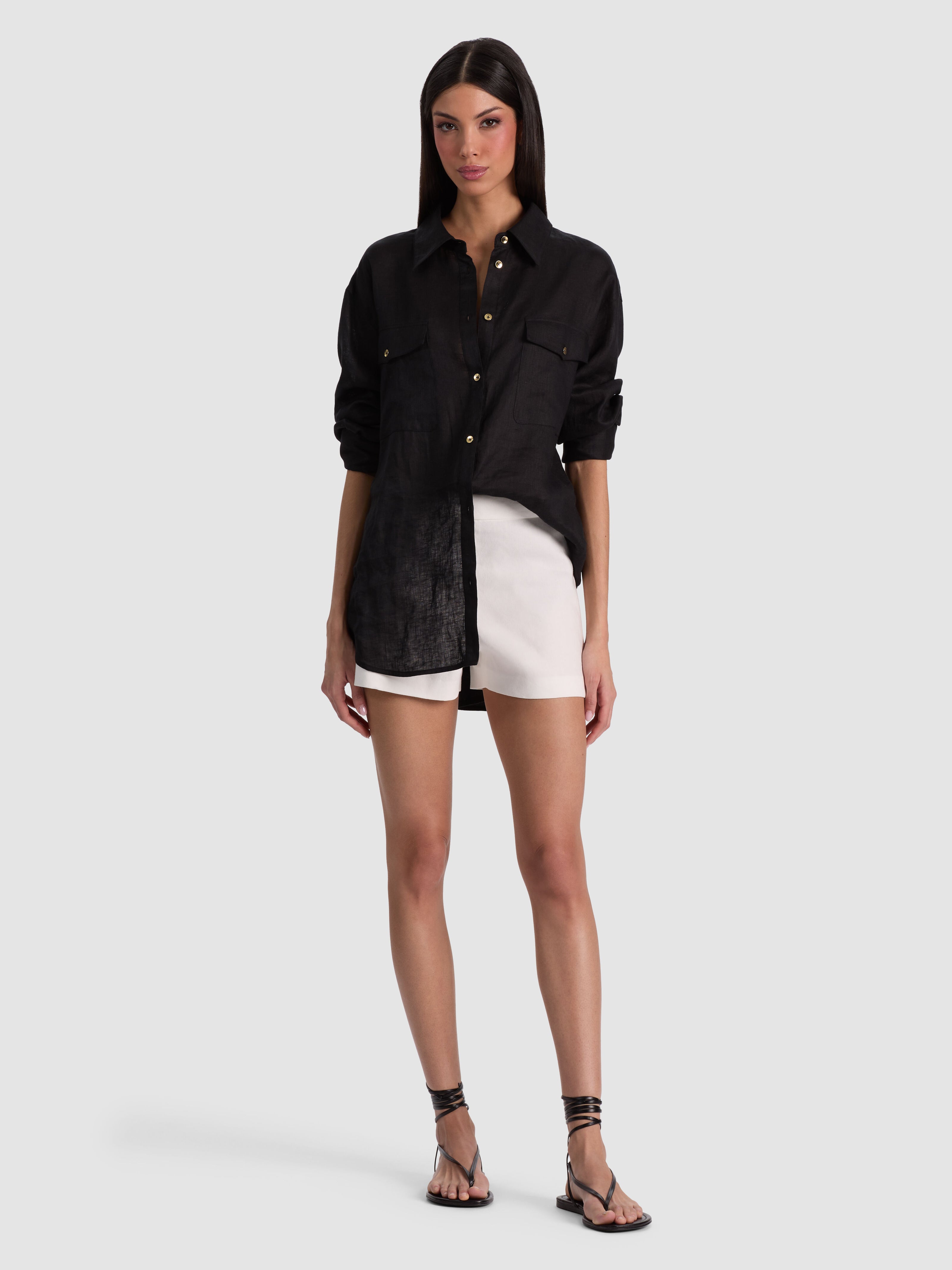 FINELY OVERSIZED UTILITY SHIRT-Black-ALICE + OLIVIA