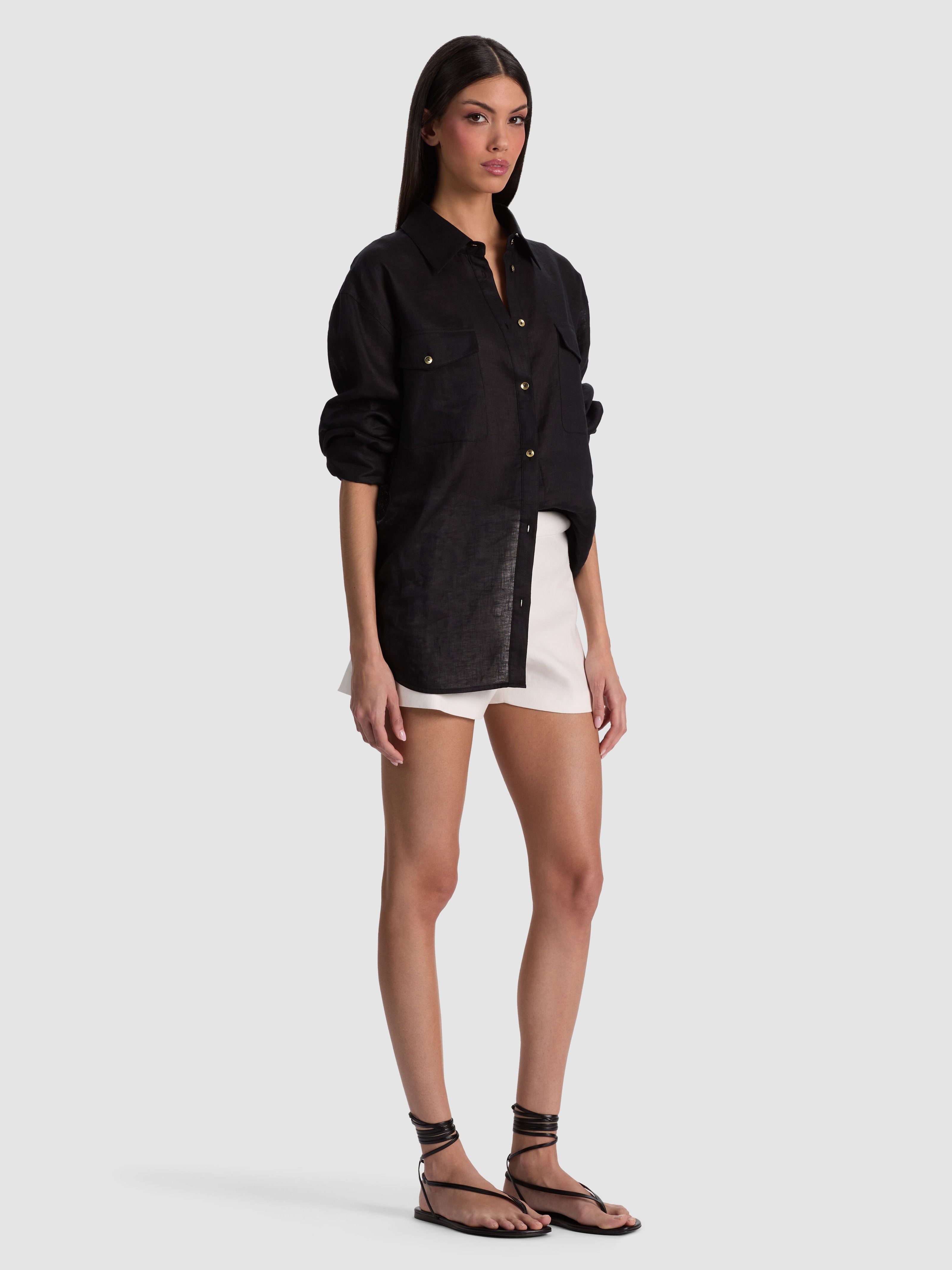 FINELY OVERSIZED UTILITY SHIRT-Black-ALICE + OLIVIA