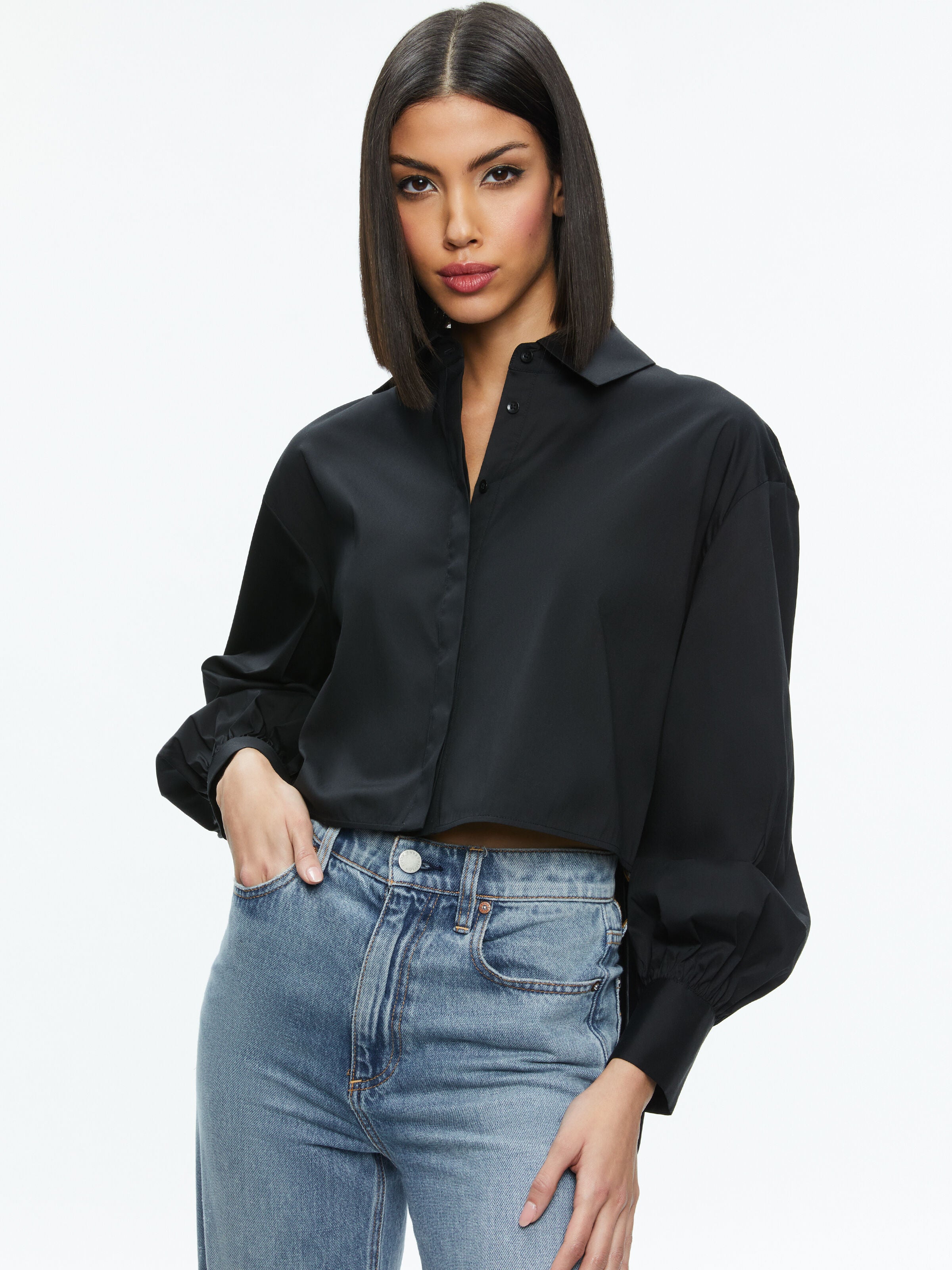 FINELY HIGH-LOW BLOUSE-Black-ALICE + OLIVIA