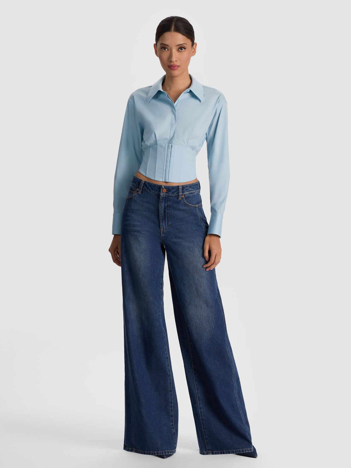 EDIE CORSET BUTTON DOWN - CAROLINA BLUE
