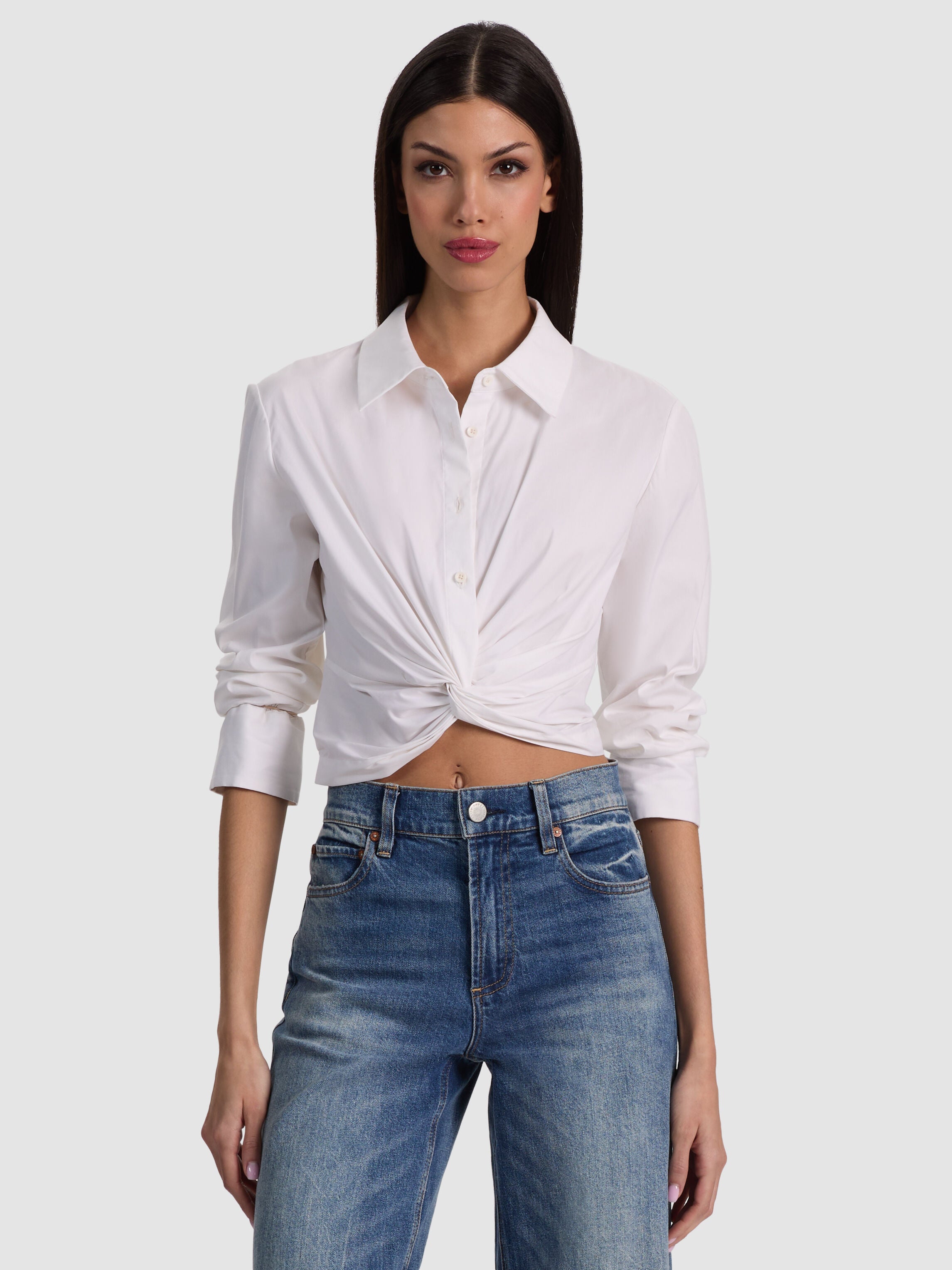 PHEBE TWIST FT DRP SH BTNDWN LS CRP BLOUSE-OFF WHITE-ALICE + OLIVIA