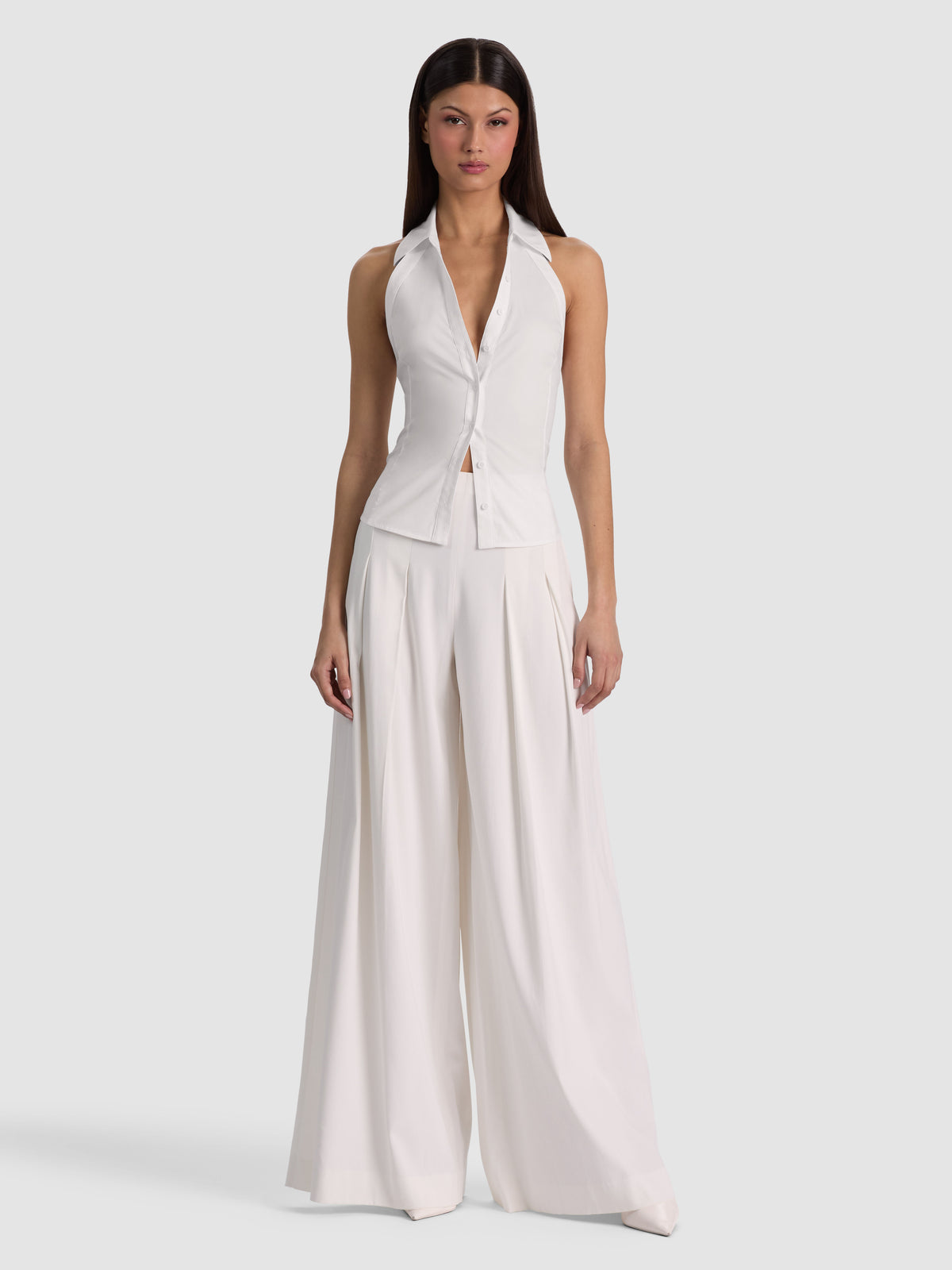 FREYA BUTTON DOWN HALTER TOP - OFF WHITE