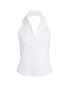 FREYA BUTTON DOWN HALTER TOP-OFF WHITE-ALICE + OLIVIA
