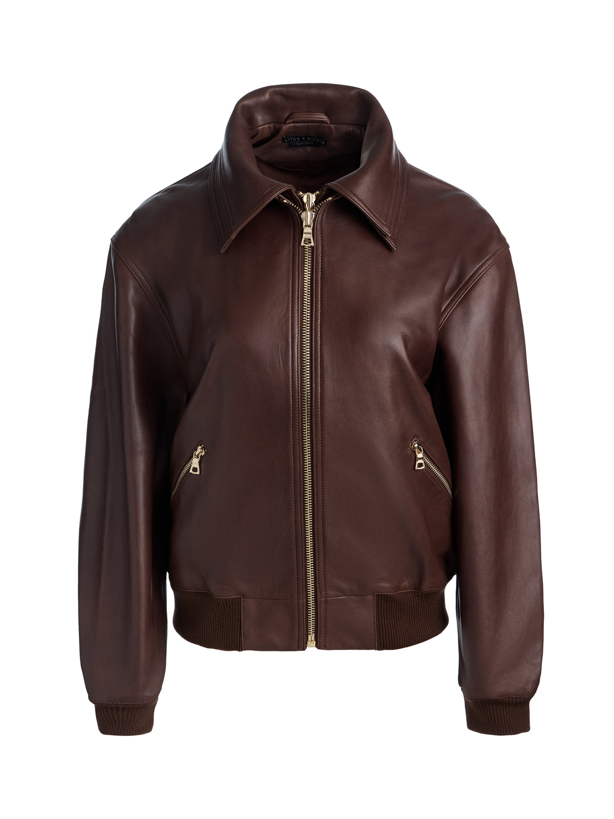 BLOUSON EN CUIR DOUBLE COUCHE COLLINS - CHOCOLAT FONCÉ