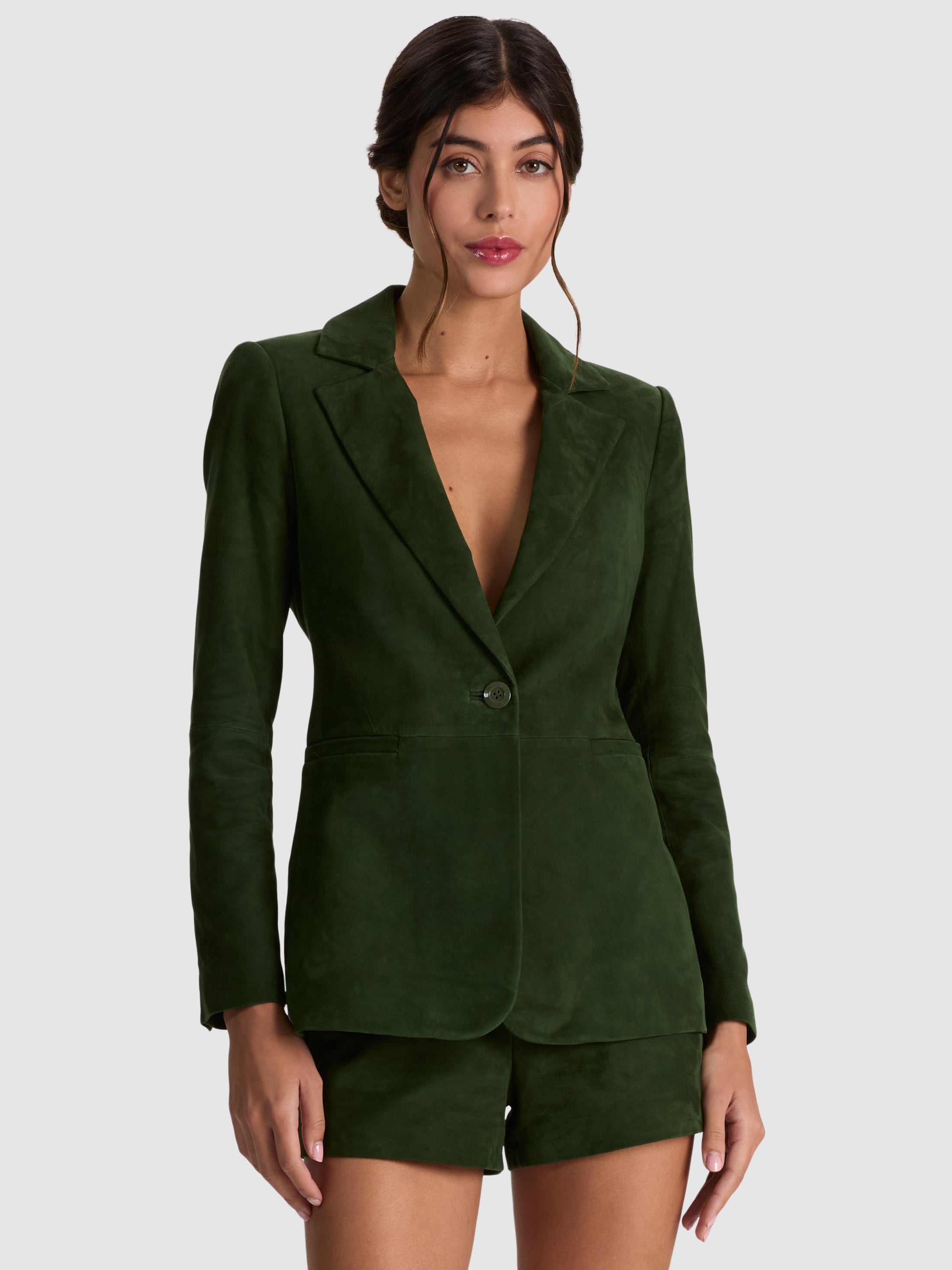 Blazer ajusté en suède à col cranté Macey-ALICE + OLIVIA