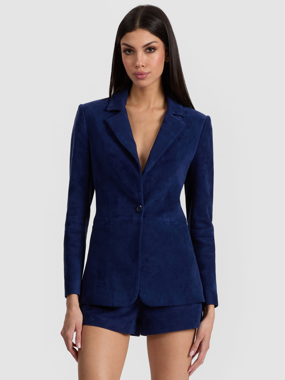 MACEY SUEDE NOTCH COLLAR FITTED BLAZER-DARK FERN-ALICE + OLIVIA