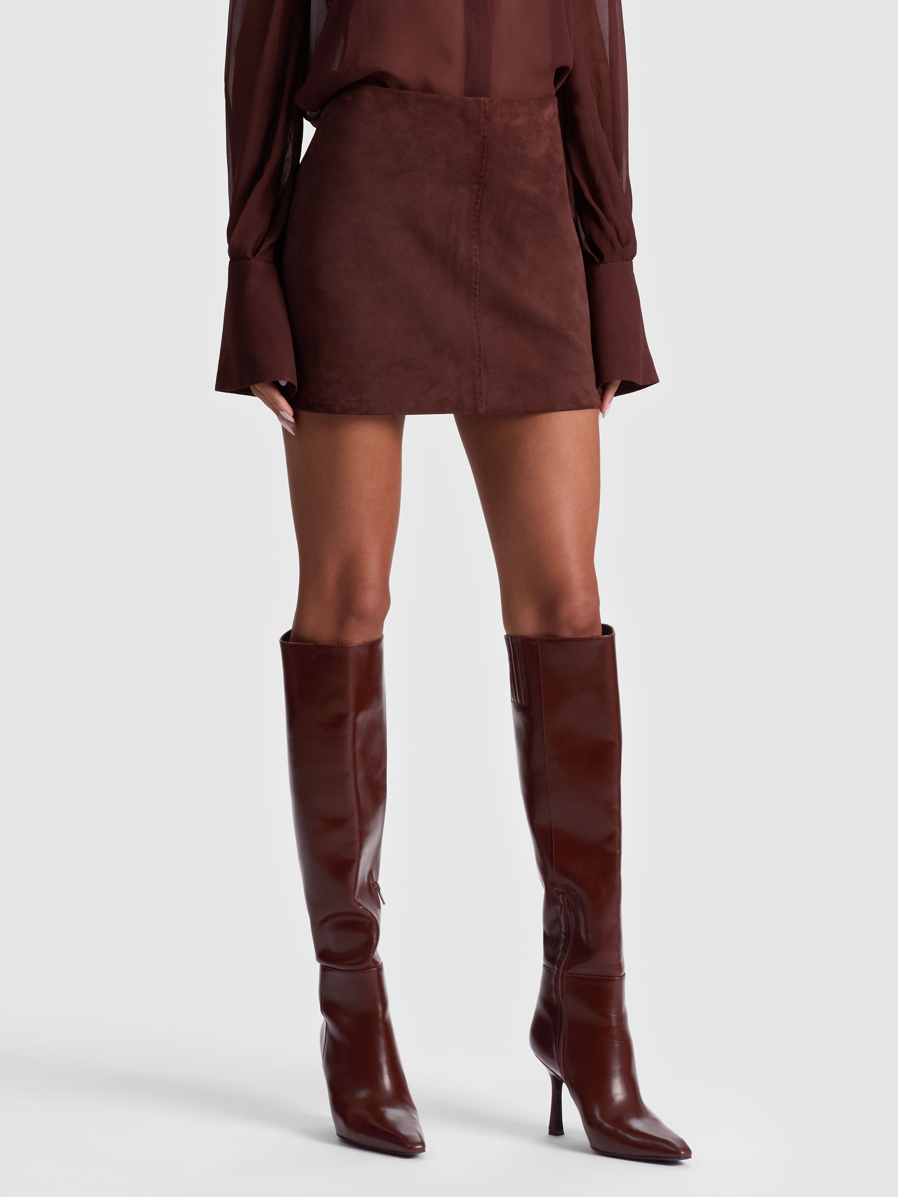 RILEY SUEDE MINI SKIRT-PRALINE-ALICE + OLIVIA