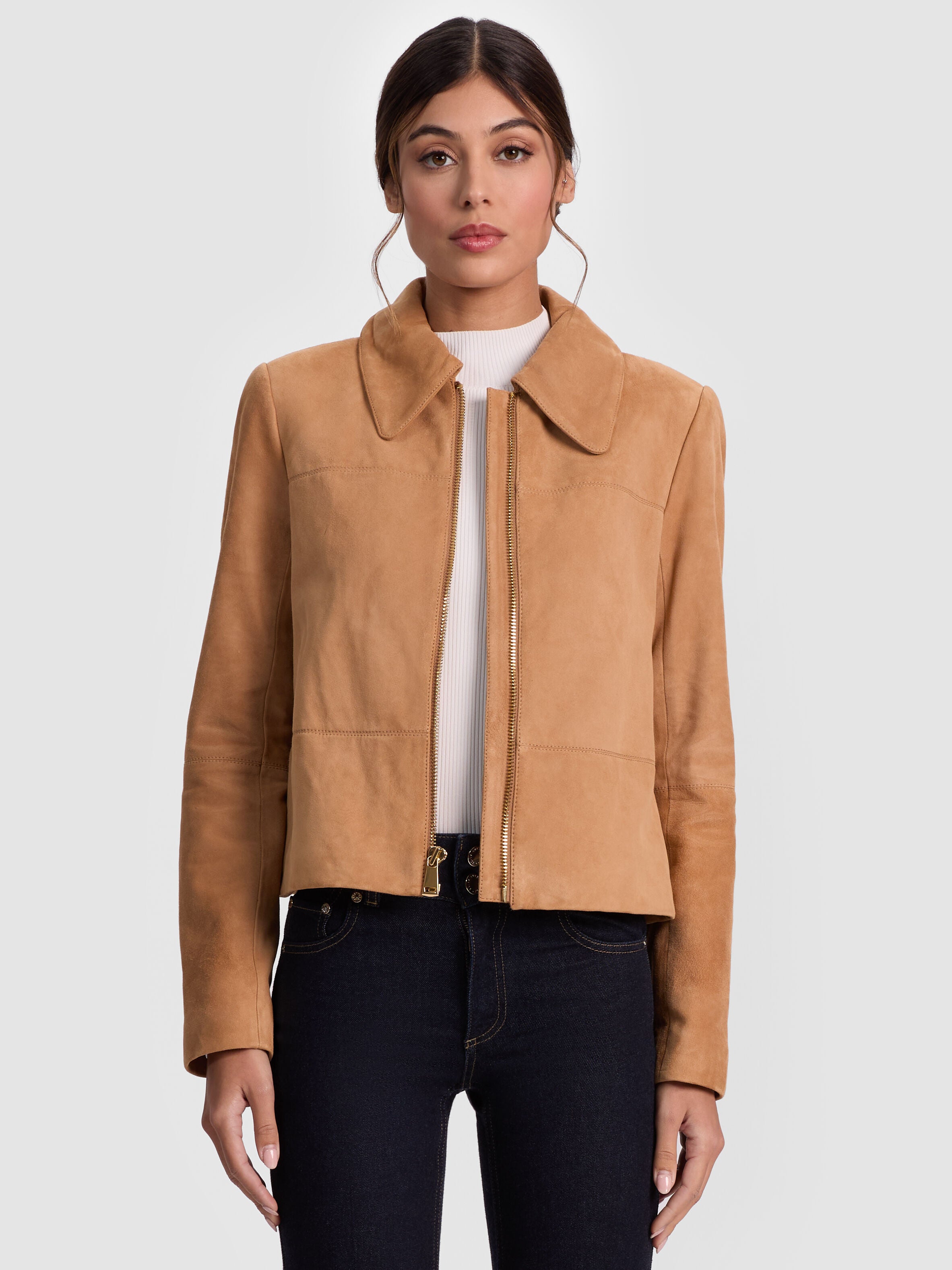 LOGAN SUEDE SHORT COAT-PRALINE-ALICE + OLIVIA