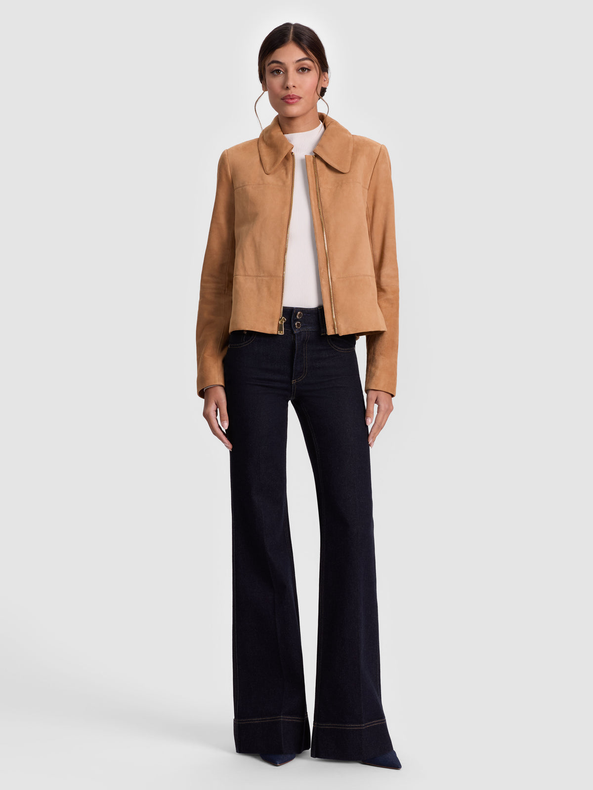 LOGAN SUEDE ZIP FT SHORT COAT - PRALINE