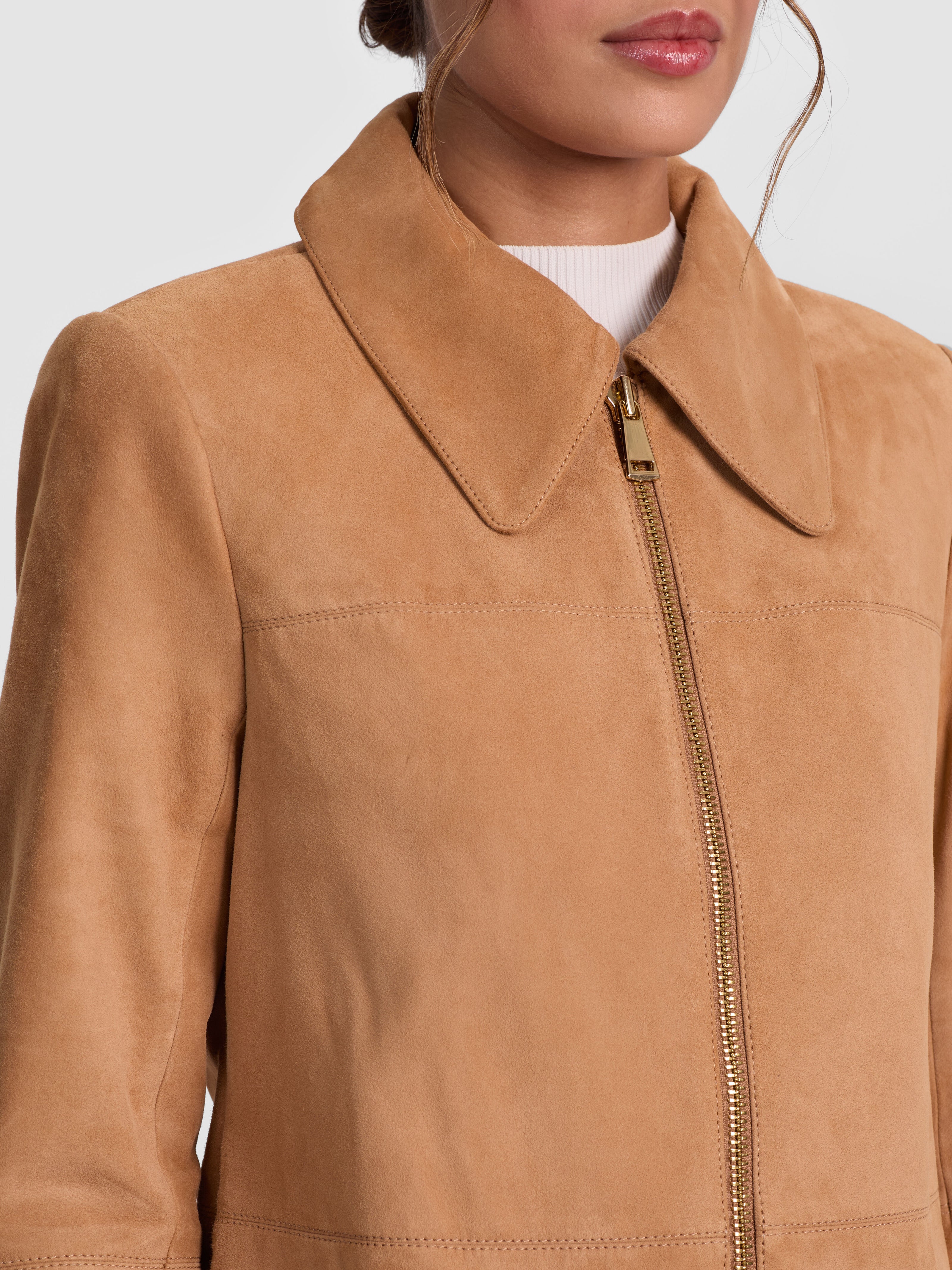 LOGAN SUEDE SHORT COAT-PRALINE-ALICE + OLIVIA