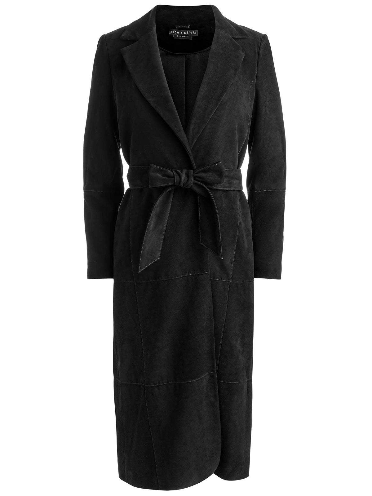 KARLEY SUEDE FLARE BK WRAP LONG COAT - NERO