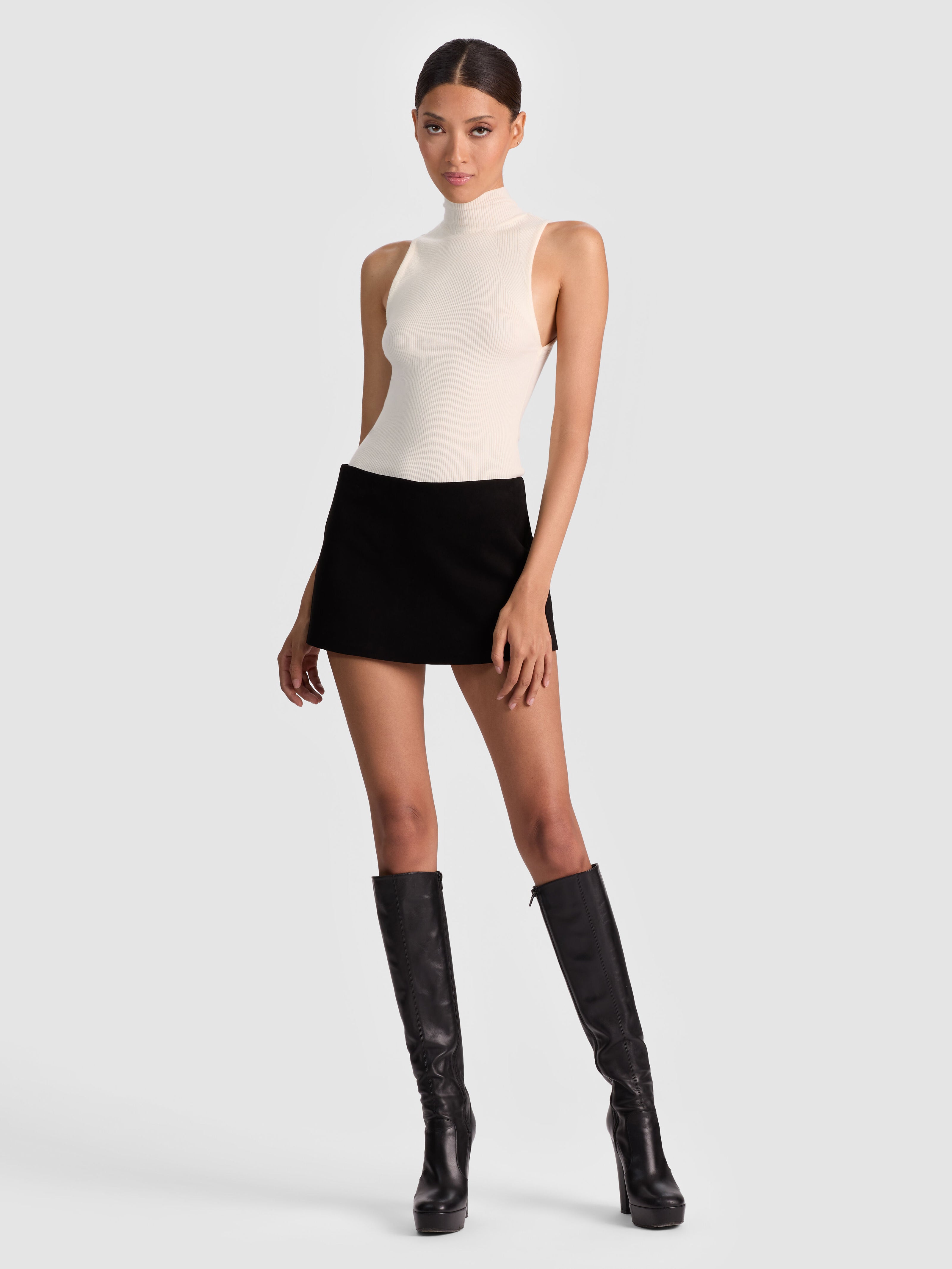 MACE SUEDE MINI SKORT-Black-ALICE + OLIVIA