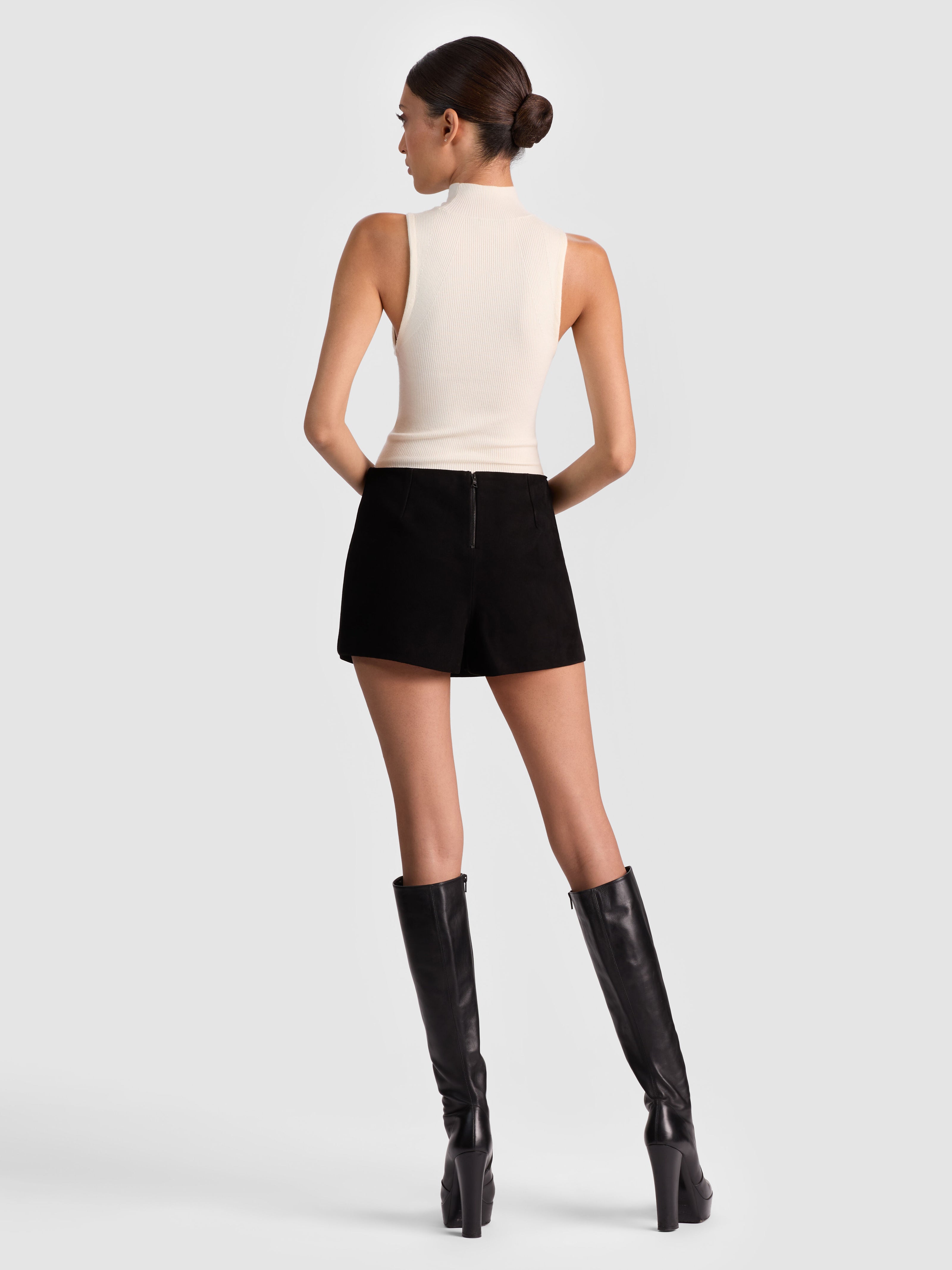 MACE SUEDE MINI SKORT-Black-ALICE + OLIVIA