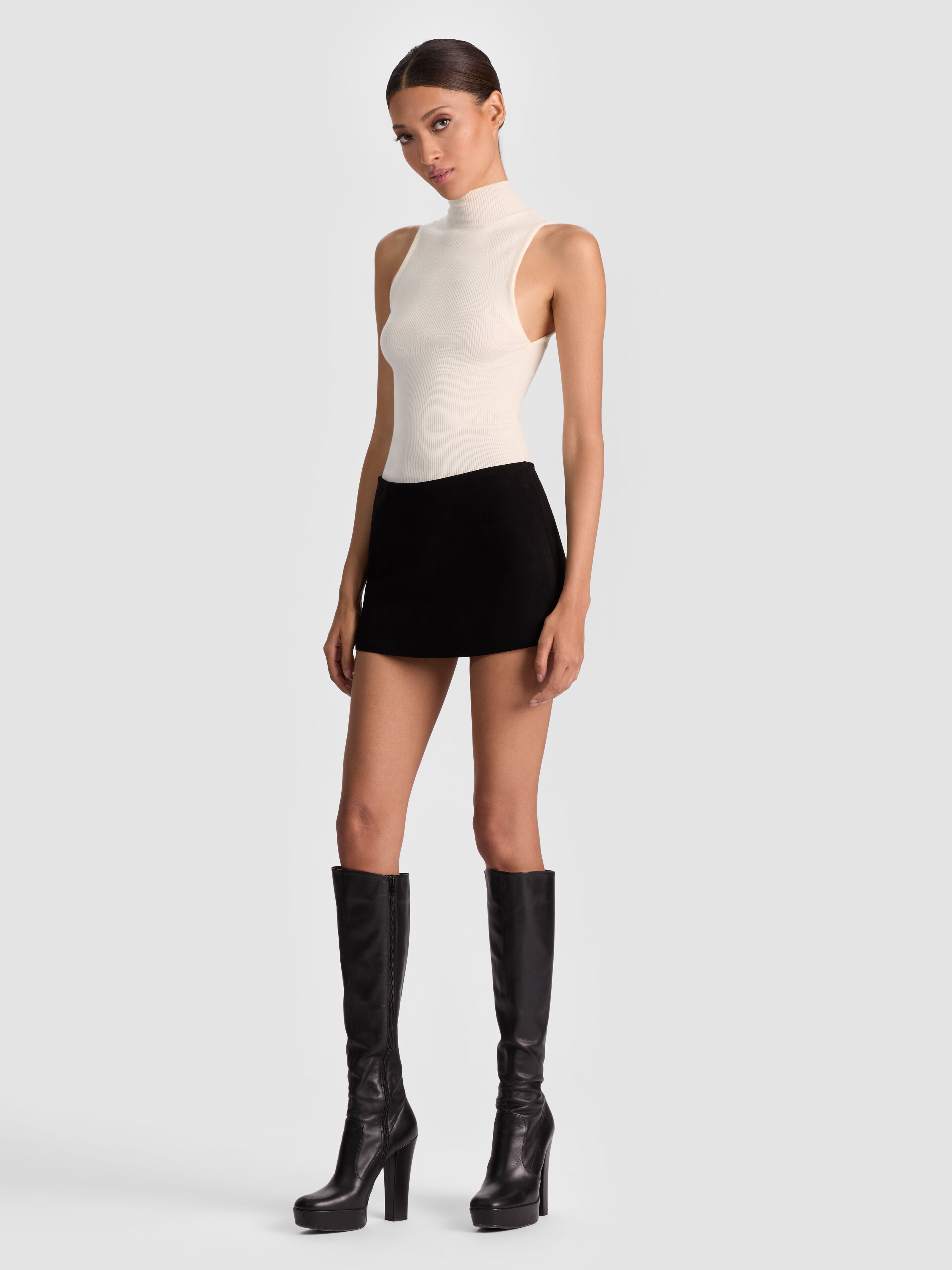 MACE SUEDE MINI SKORT-Black-ALICE + OLIVIA