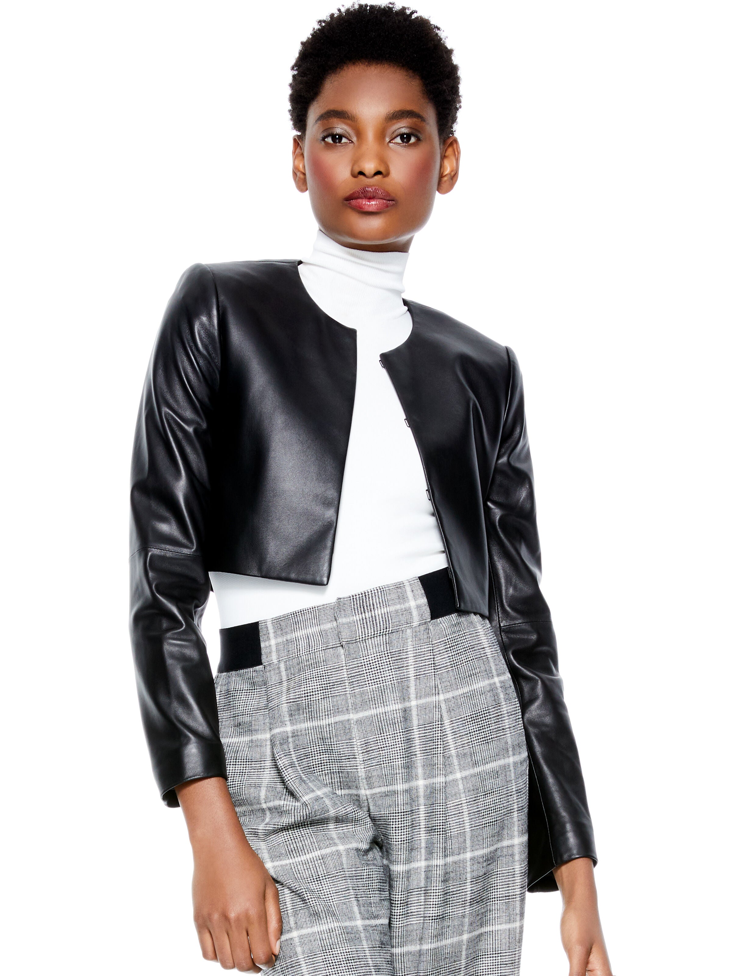 CASS LEATHER BOXY CROP BLAZER-Black-ALICE + OLIVIA