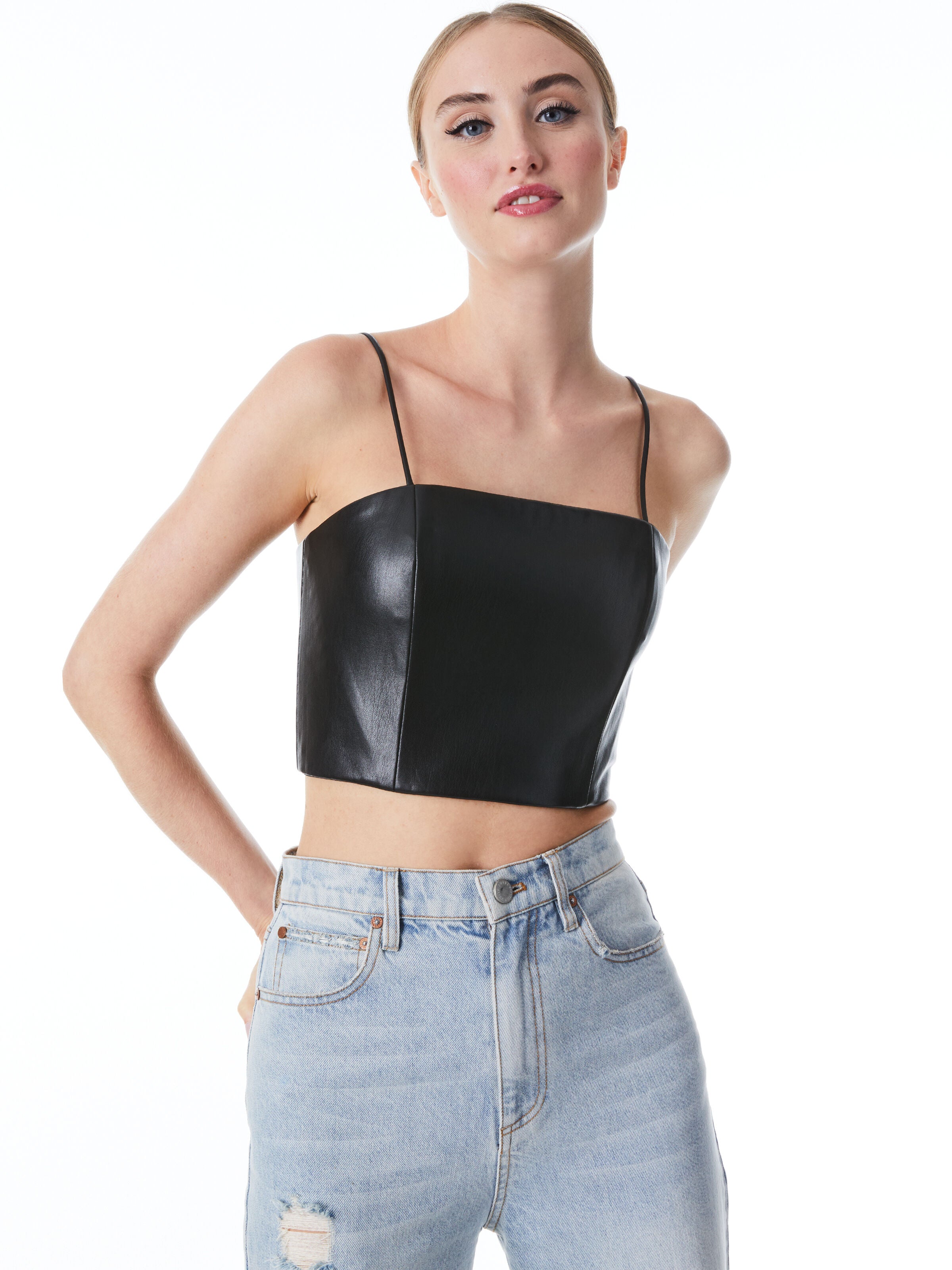 PEARLE VEGAN BUSTIER-Black-ALICE + OLIVIA