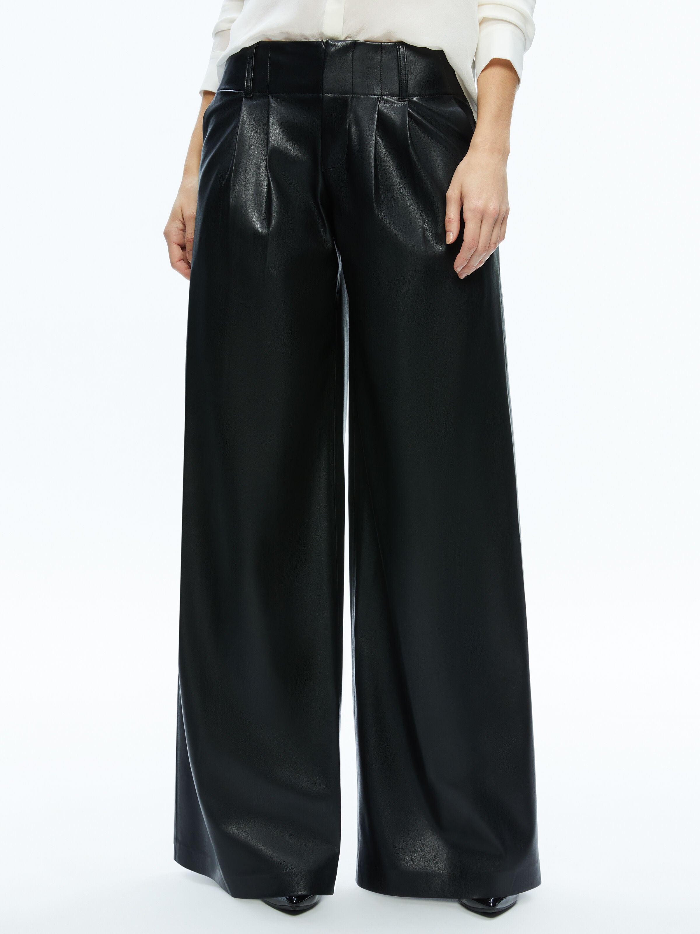 ANDERS VEGAN LEATHER LOW RISE PANT-Black-ALICE + OLIVIA