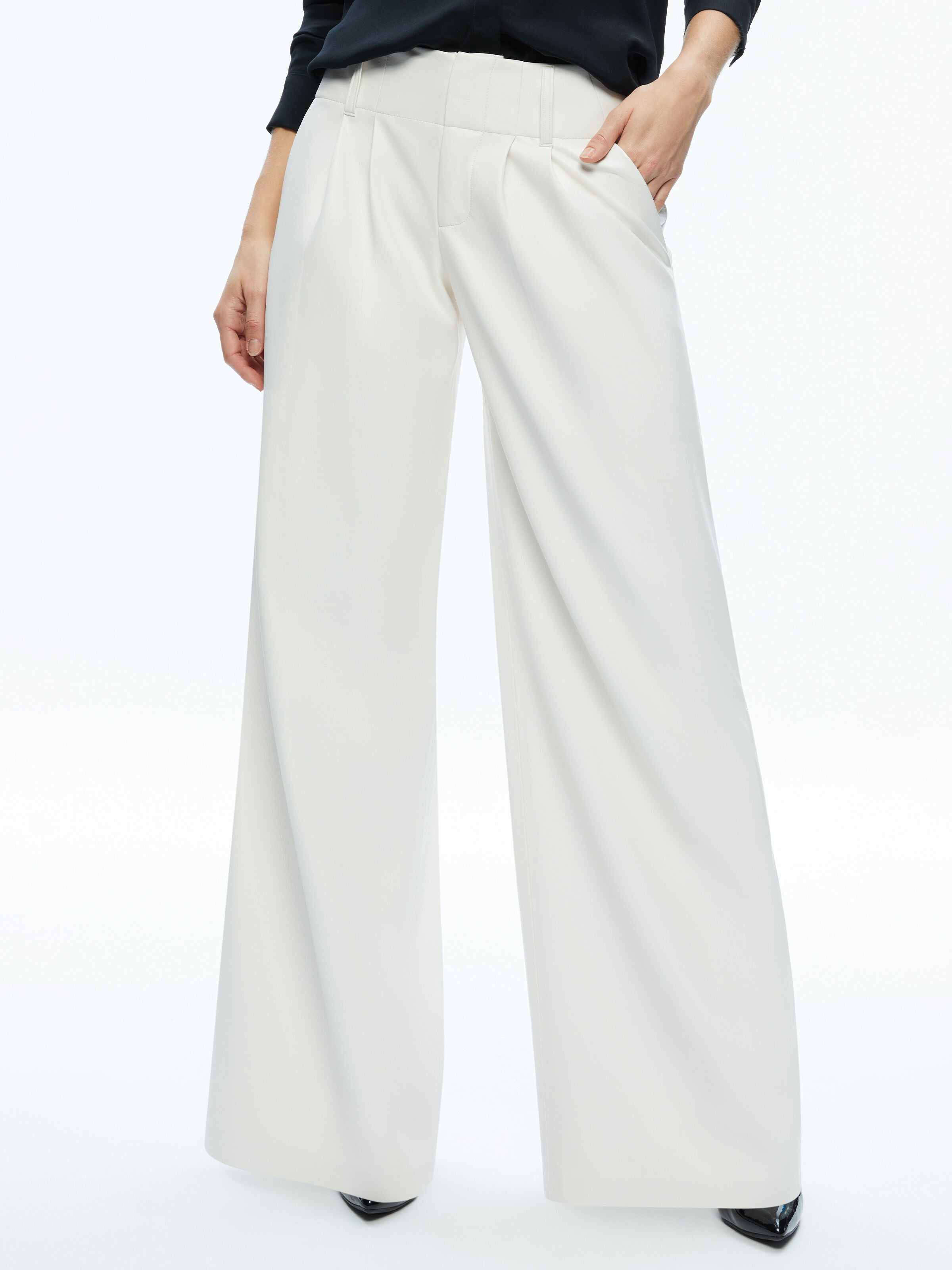 ANDERS VEGAN LEATHER LOW RISE PANT-Black-ALICE + OLIVIA